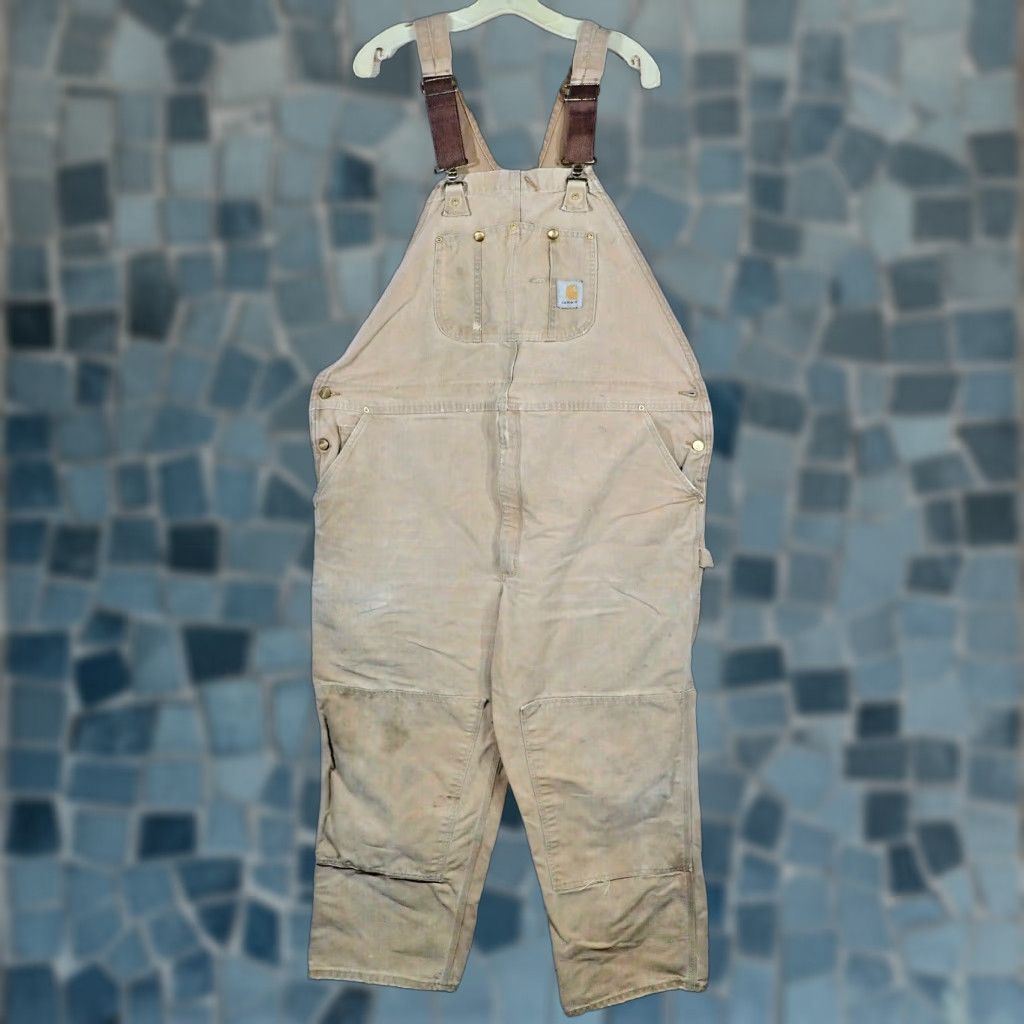 Carhartt VINTAGE Carhartt Workwear Overalls Men 48x27 Brown Distressed Canvas Double Knee USA Size US 32 / EU 48 - 1 Thumbnail