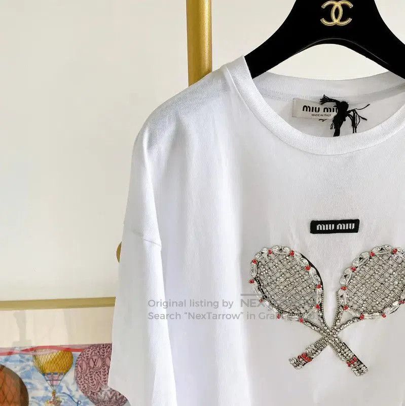 Miu Miu Miu Miu White Summer Short Sleeve Crop T-Shirt . Size XS / US 0-2 / IT 36-38 - 2 Thumbnail