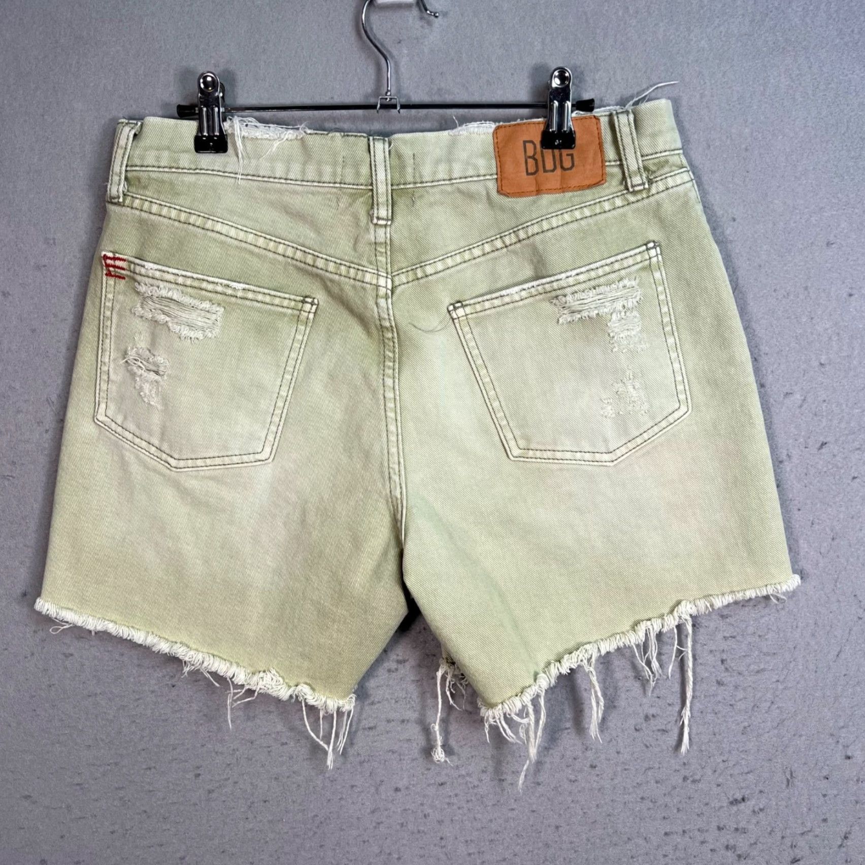 Bdg BDG Womens Dropped Waist Destroy Denim Shorts Size 27 Green Shirt (Denim) Womens Boyfriends? Size 27" / US 4 / IT 40 - 2 Thumbnail