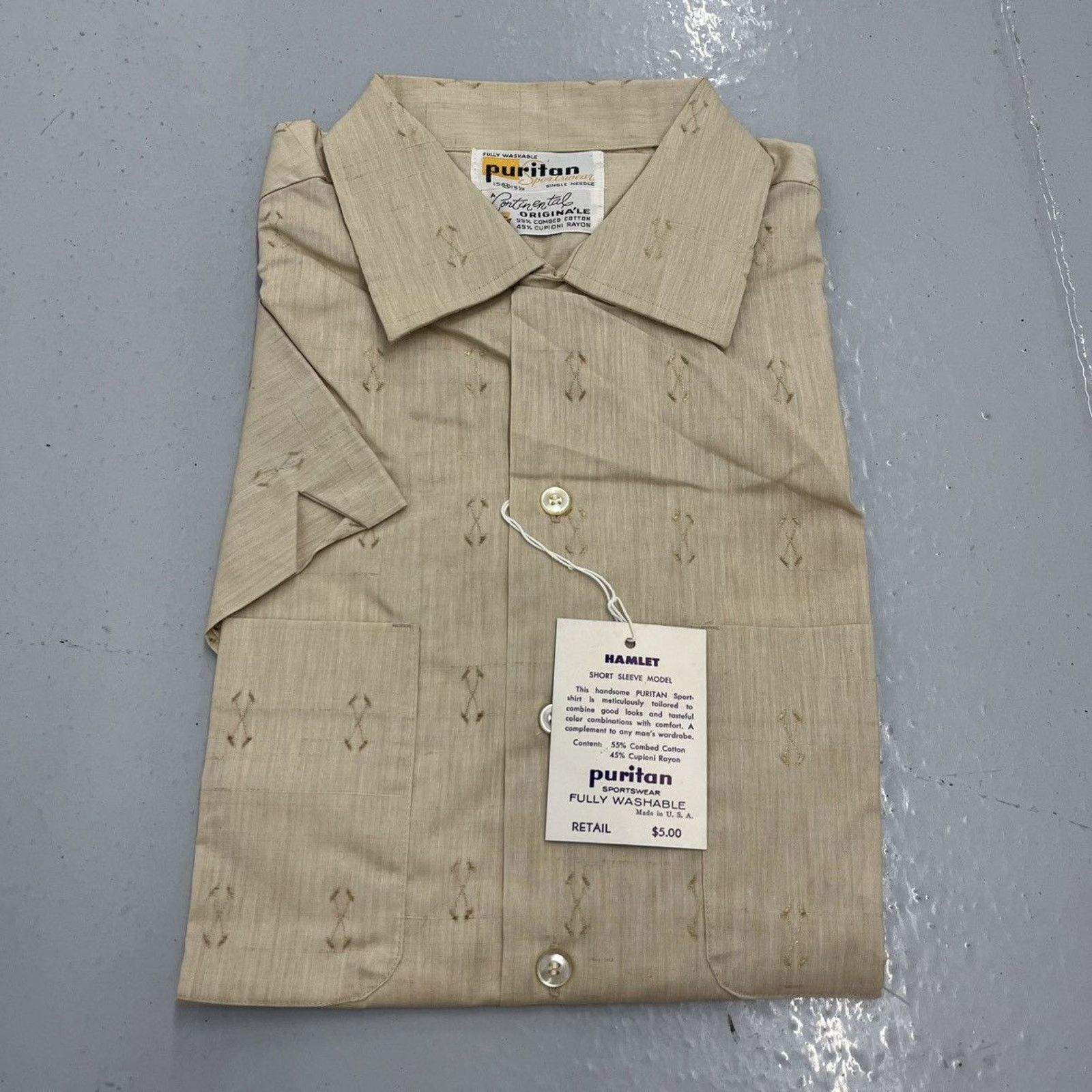 Puritan NOS Vintage 60s Puritan Beige Pattern Rayon Loop Collar Size US M / EU 48-50 / 2 - 1 Thumbnail