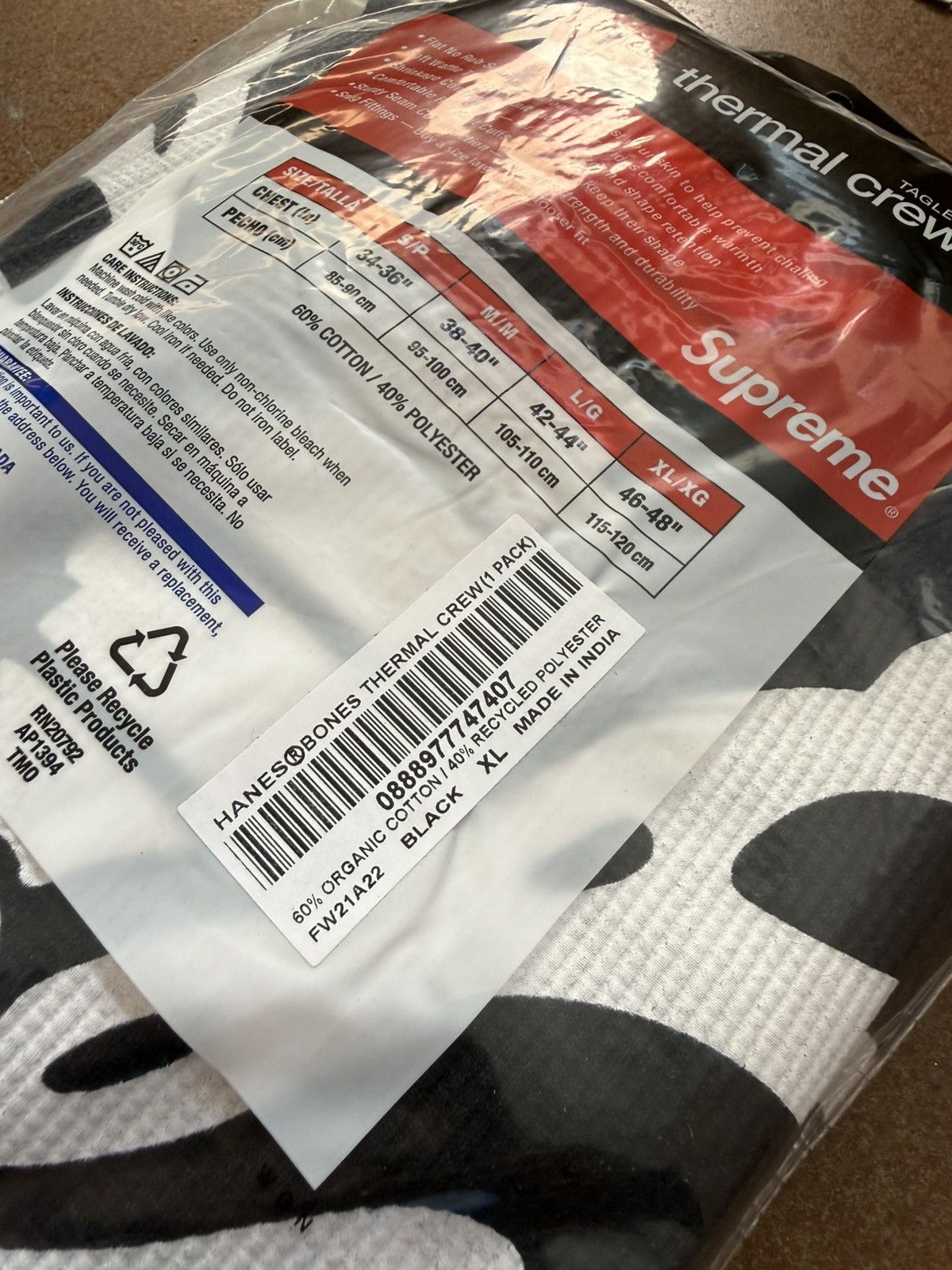 Hanes × Supreme Supreme x Hanes Bone Skeleton Thermal Black XL Size US XL / EU 56 / 4 - 10 Thumbnail