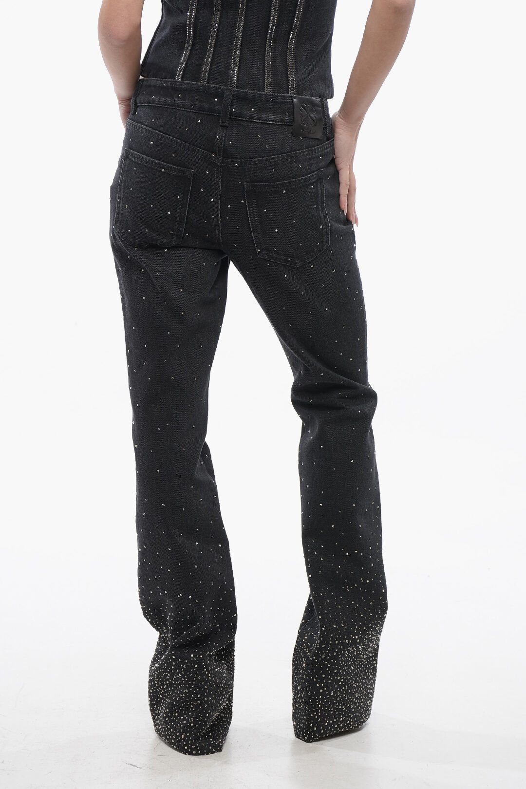 Off-White og1mm1125 Low Rise Bling Flared Fit Jeans in Black Size 30" / US 8 / IT 44 - 2 Thumbnail