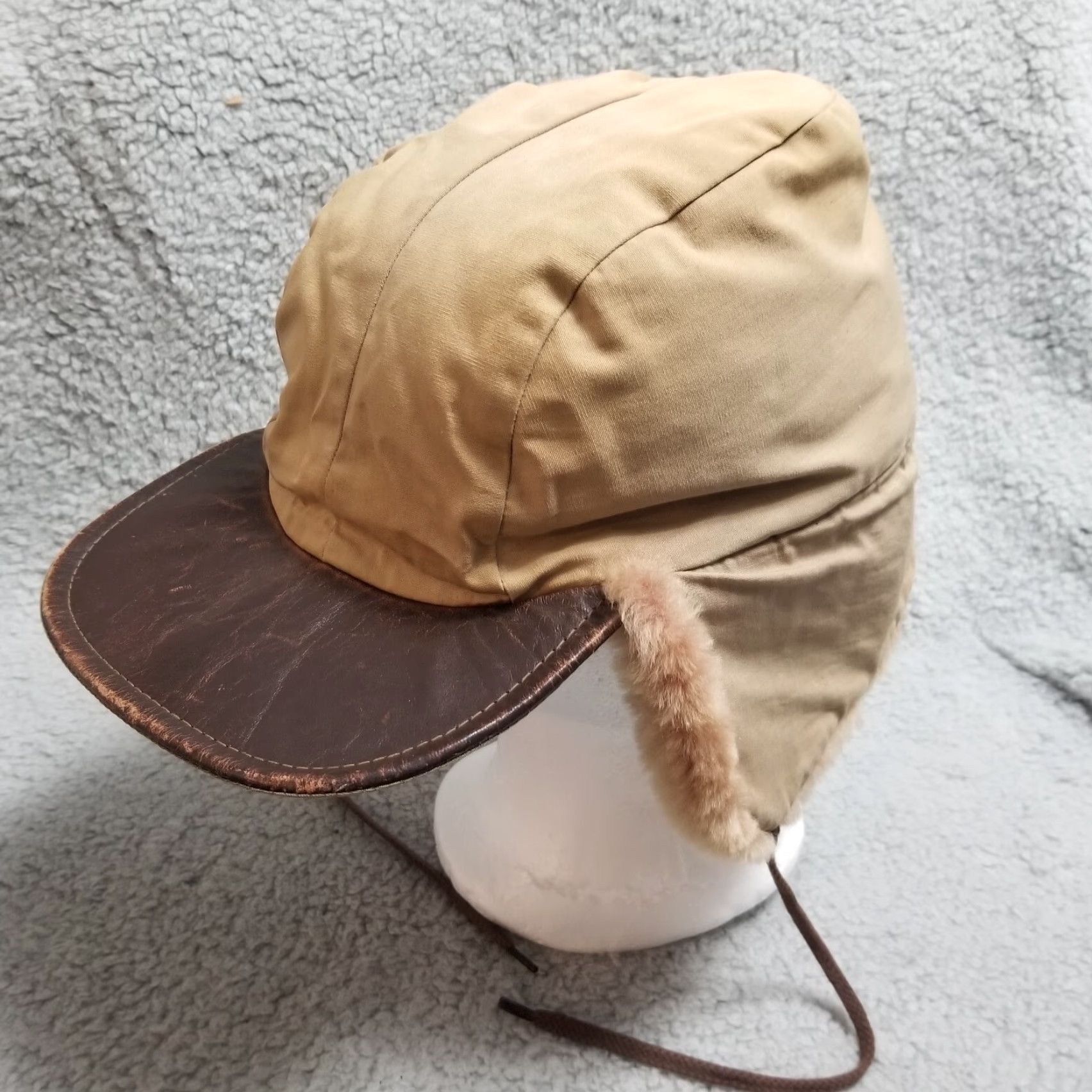 Vintage VINTAGE Aviator Trapper Hat Leather & Shearling Mens Large Brown Paul Leinburd Crowncap Hat Adult Large Brown Leather Bill Size ONE SIZE - 2 Thumbnail