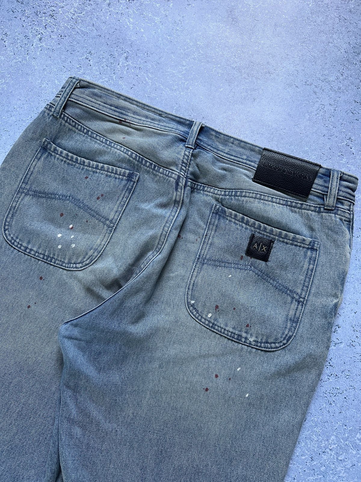 Armani Exchange × Vintage Armani Exchange Slim Fit Paint Splatter Light Wash Jeans Size US 32 / EU 48 - 6 Thumbnail