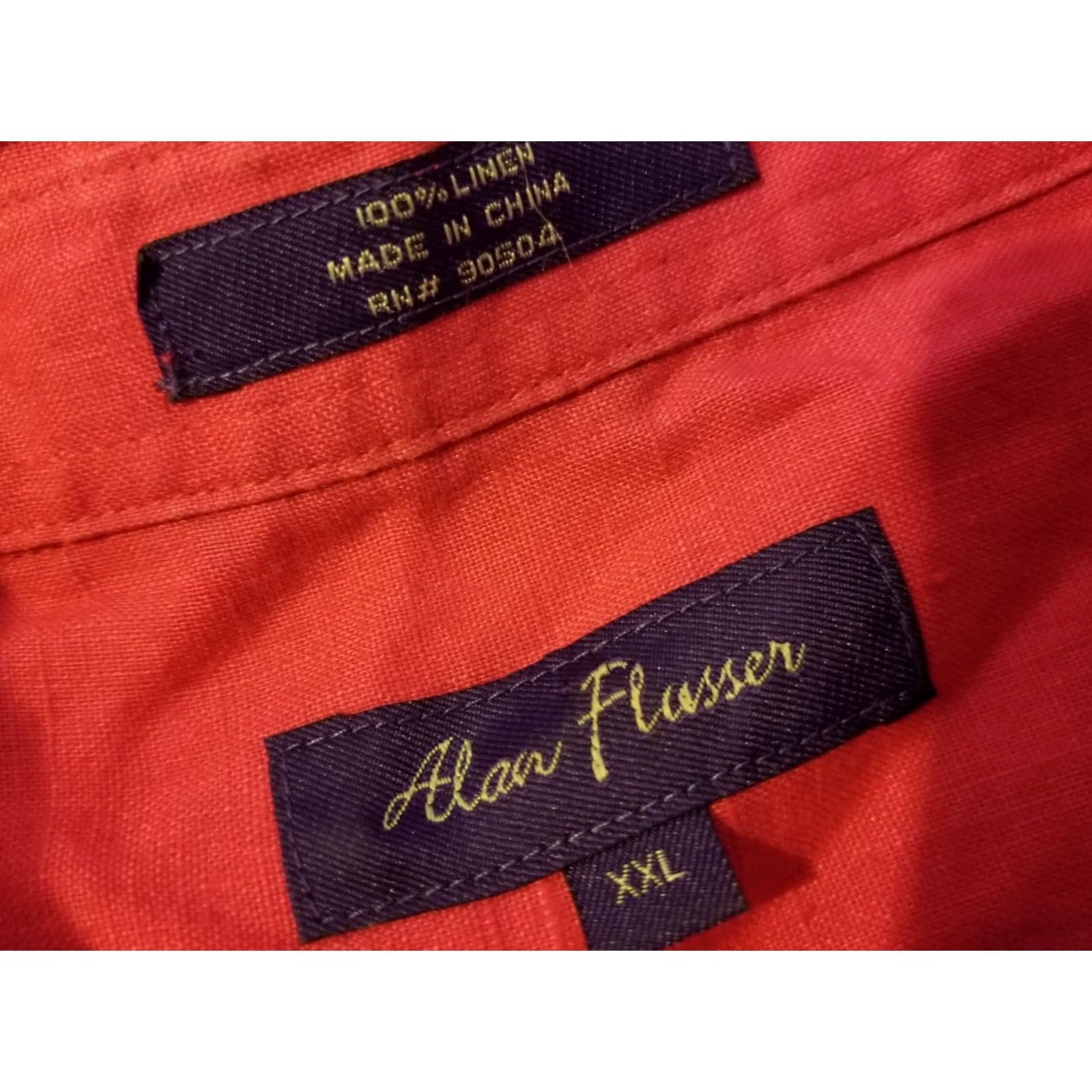 Vintage Mens Alan Flusser Red Linen Button Shirt 2XL Short Sleeve Size 48R - 3 Thumbnail