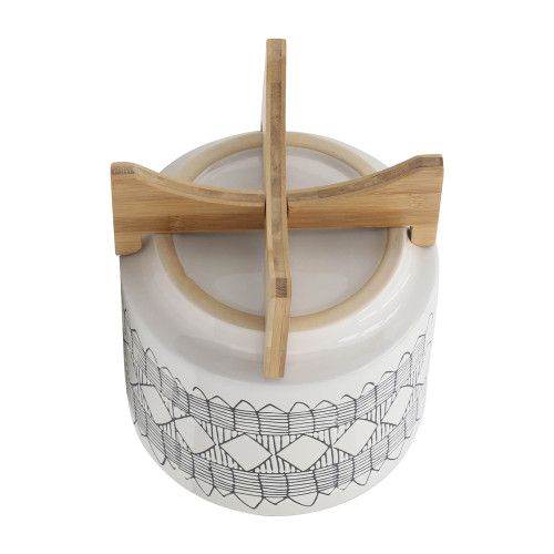 Designer × Homemade CERAMIC 10" AZTEC PLANTER ON WOODEN STAND, GRAY Size US L / EU 52-54 / 3 - 6 Thumbnail