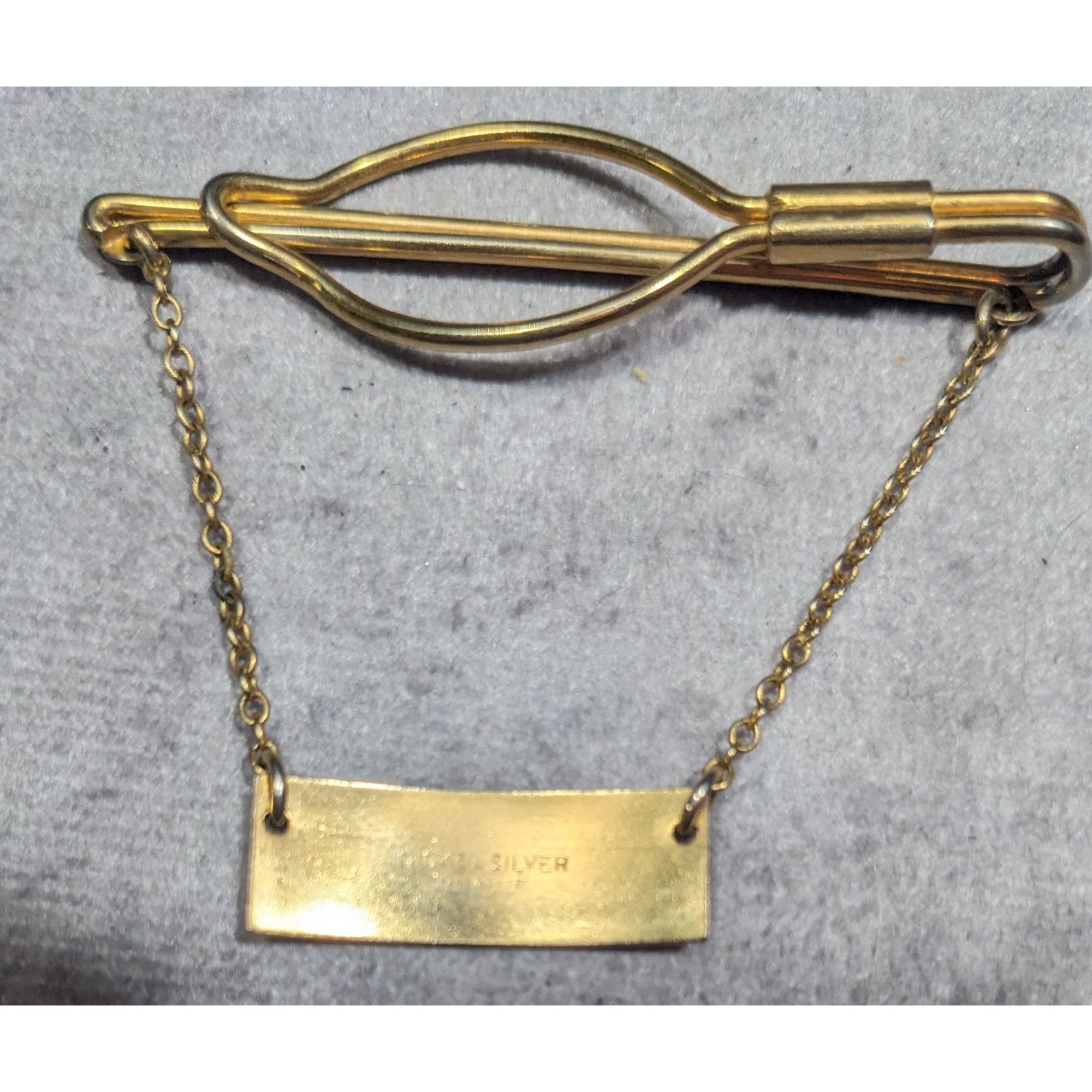 Other Vintage Nickel Silver Gold Tone Tie Bar And Chain Size ONE SIZE - 4 Thumbnail