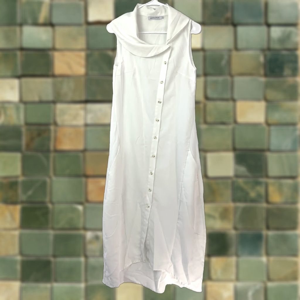 Vintage MISSLOOK Women's Dress Sleeveless Maxi Button Front Cowl Neck Size S White Size S / US 4 / IT 40 - 1 Thumbnail