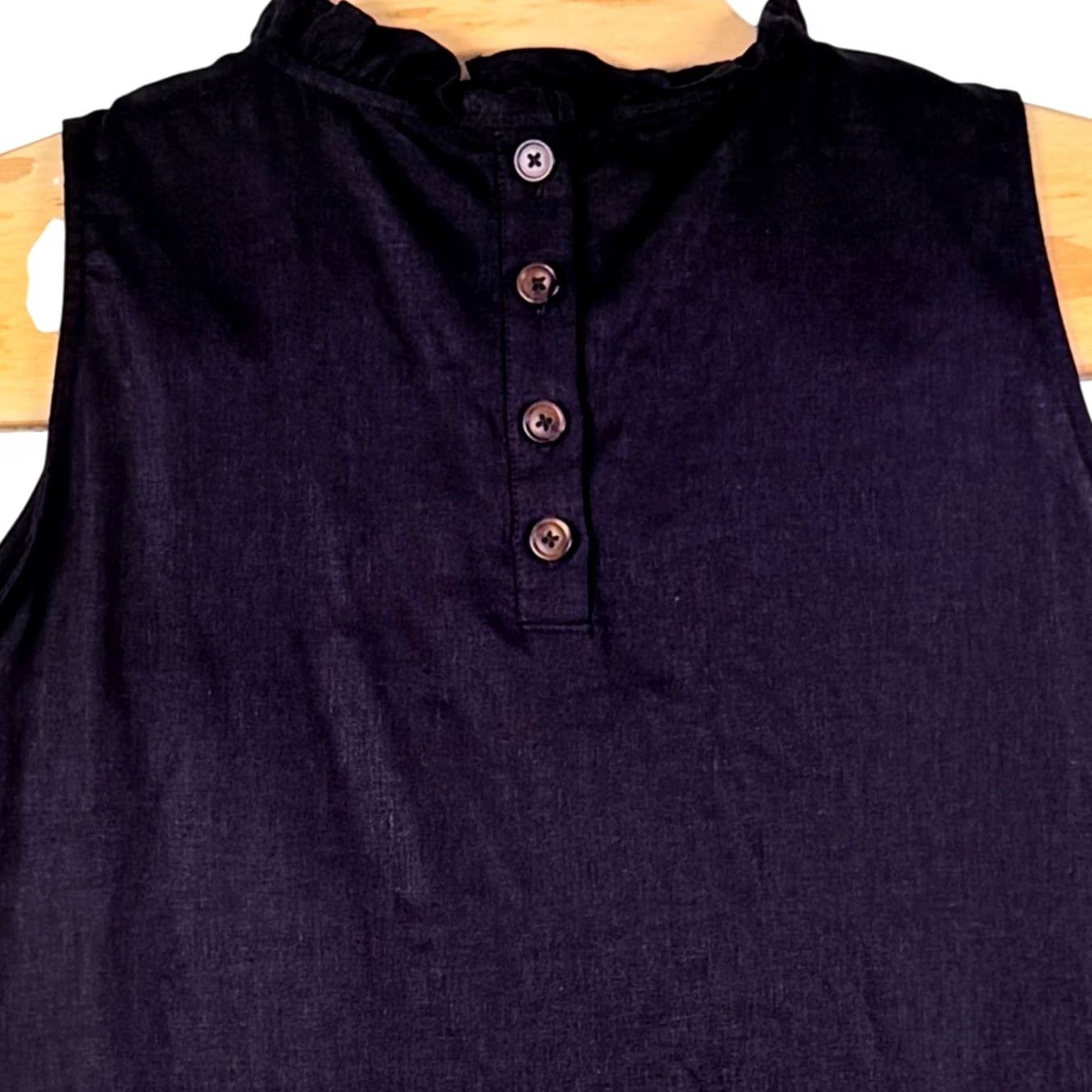 Vintage Ophelia Roe Tank Women L Black High Neck Ruffle Button Back Linen Rayon Blend Sleeveless Summer Casual Office Size L / US 10 / IT 46 - 2 Thumbnail