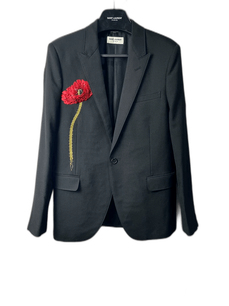Saint Laurent Paris Saint Laurent Red Poppy Wool Blazer-2507 Size US L / EU 52-54 / 3 - 1 Thumbnail