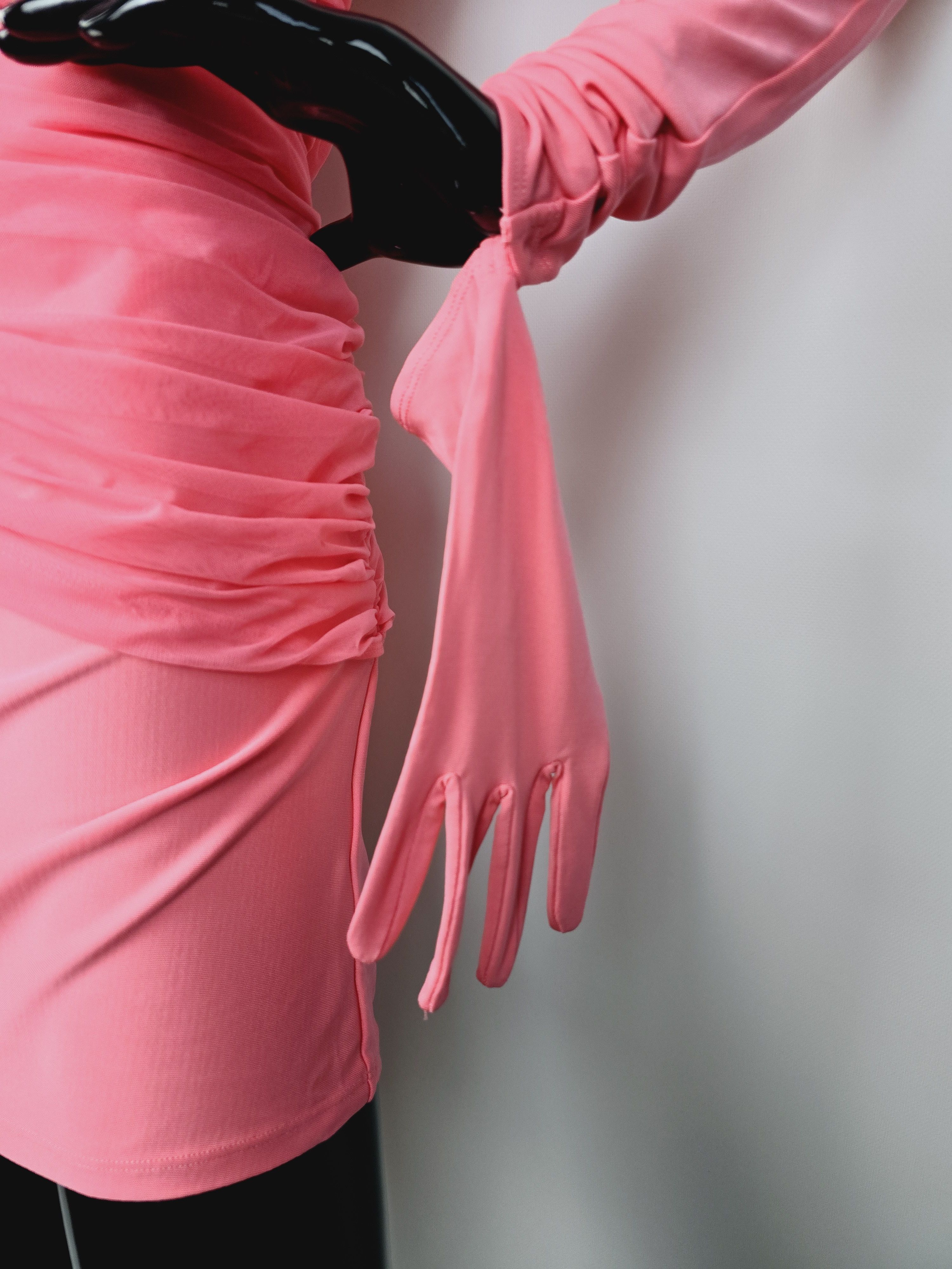 H&M × Mugler Mugler x H&M Pink Asymmetric One-Sleeve Ruched Mini Dress Size M / US 6-8 / IT 42-44 - 4 Thumbnail