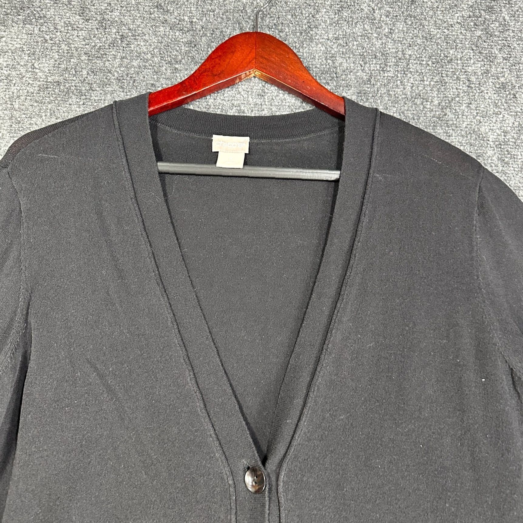 Vintage Chicos Cardigan Womens Large Black Stretch Knit Button Up 3/4 Sleeve Rib Hem Ladies Regular Small Batch of 1? Size L / US 10 / IT 46 - 3 Thumbnail