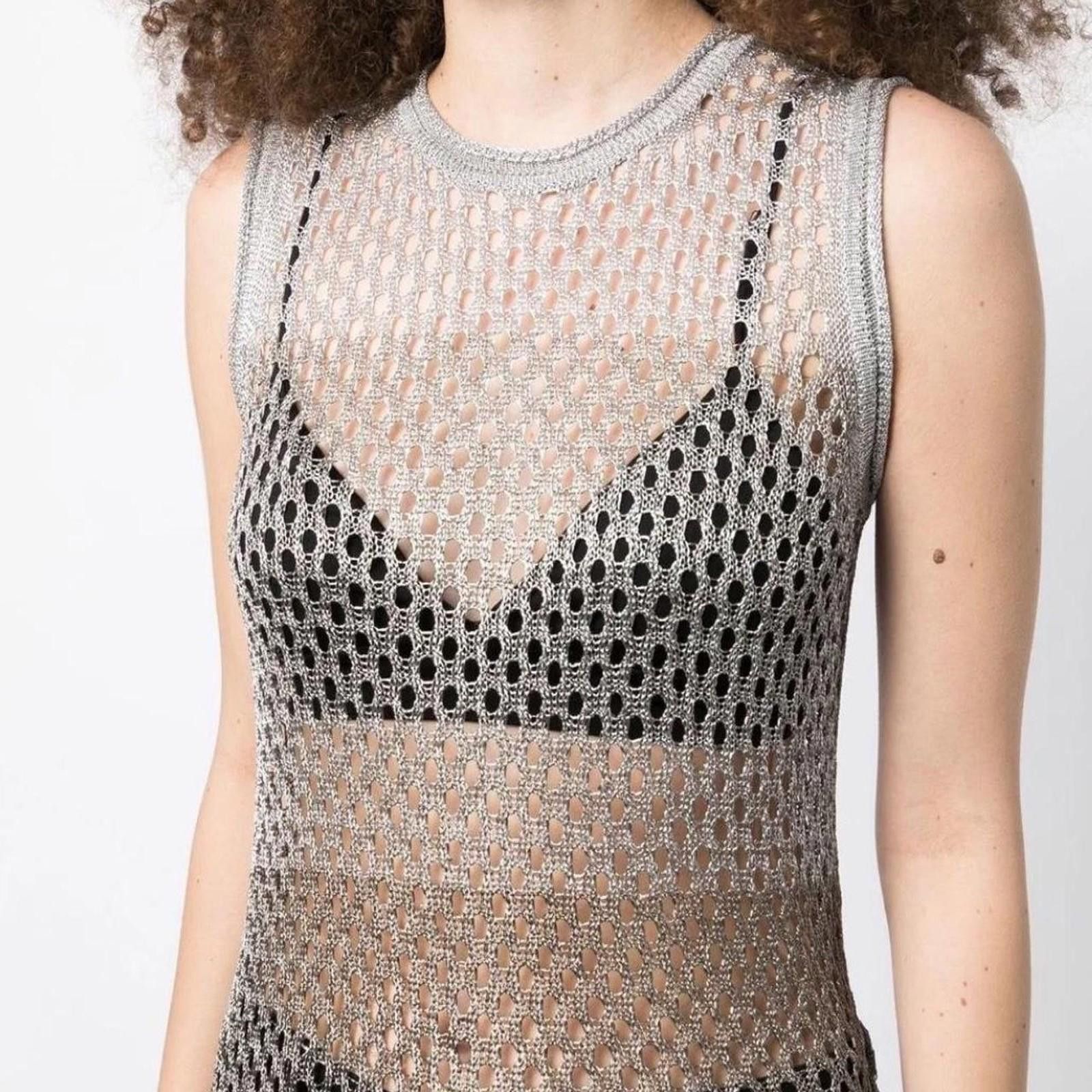Dion Lee New dion lee top singlet tee metallic mesh tank silver large Size L / US 10 / IT 46 - 1 Thumbnail
