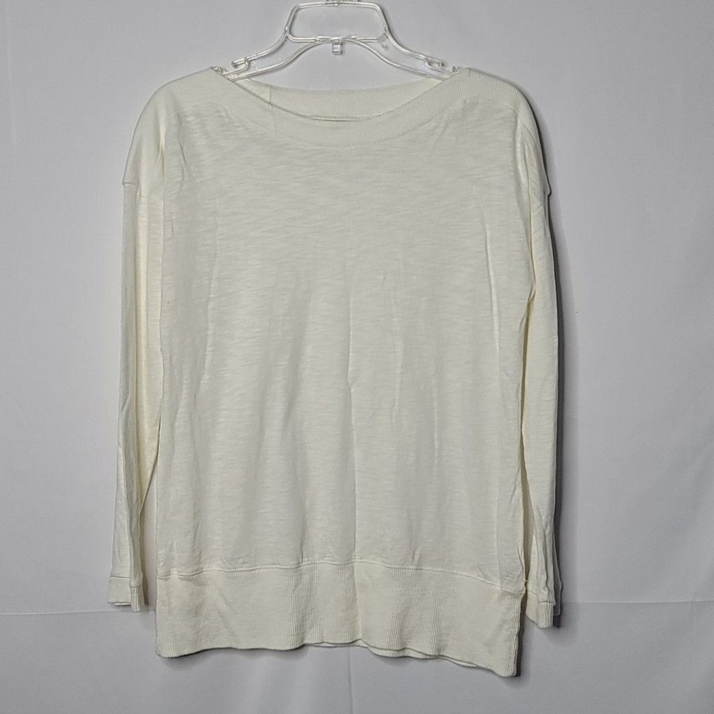 Soft Surroundings Soft Surroundings long sleeve ribbed trim white blouse sz S Size S / US 4 / IT 40 - 1 Thumbnail
