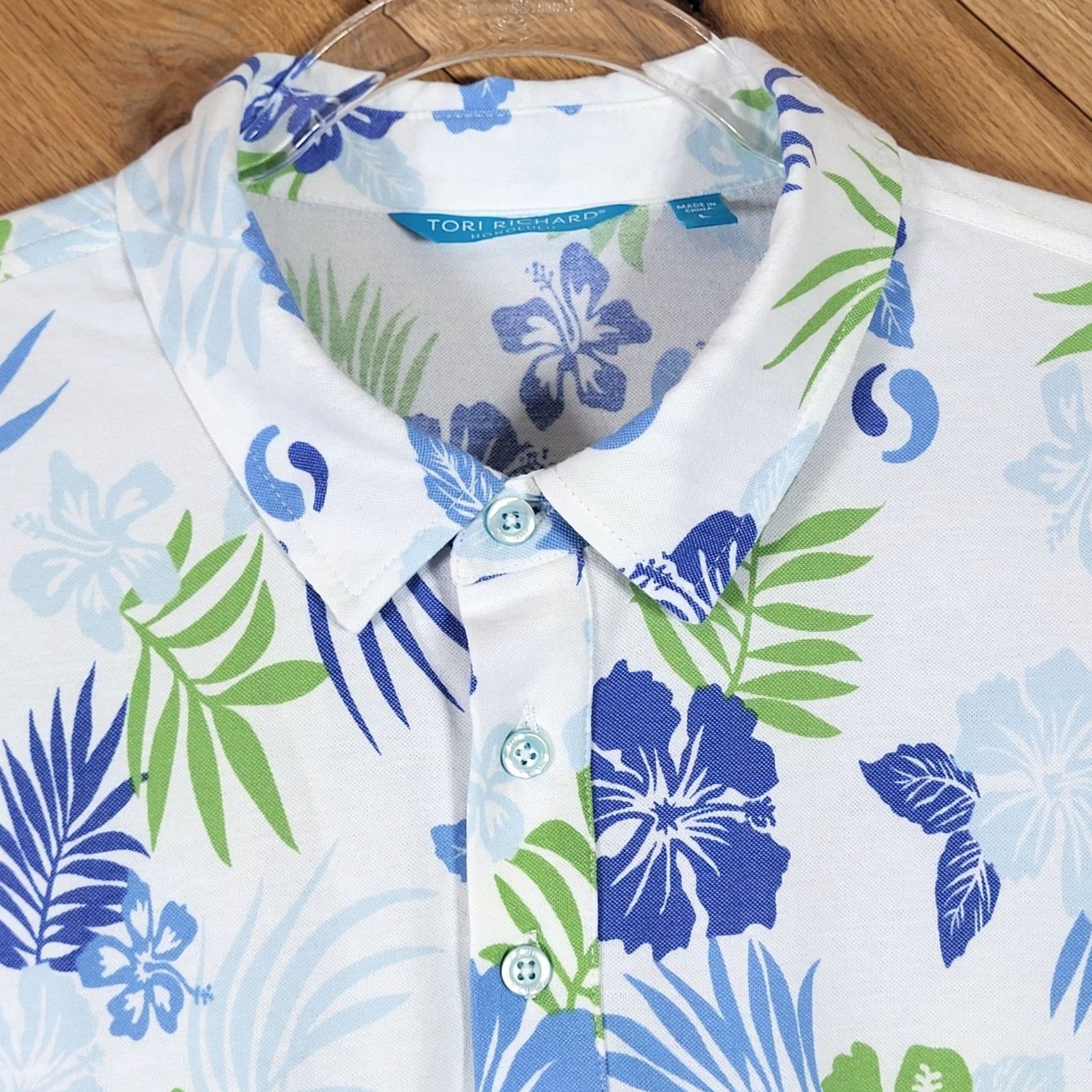 Tori Richard Tori Richard Polo Shirt Mens L Hawaiian Tropical Hibiscus Floral White Blue Size US L / EU 52-54 / 3 - 2 Thumbnail