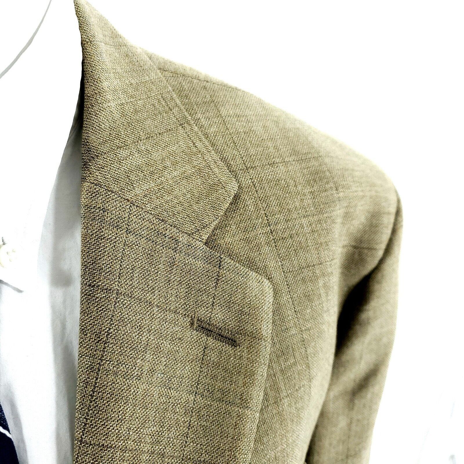Pronto Uomo Pronto Uomo Worsted Wool 2 Button Blazer 44L Tan Sharkskin B Size 44L - 2 Thumbnail