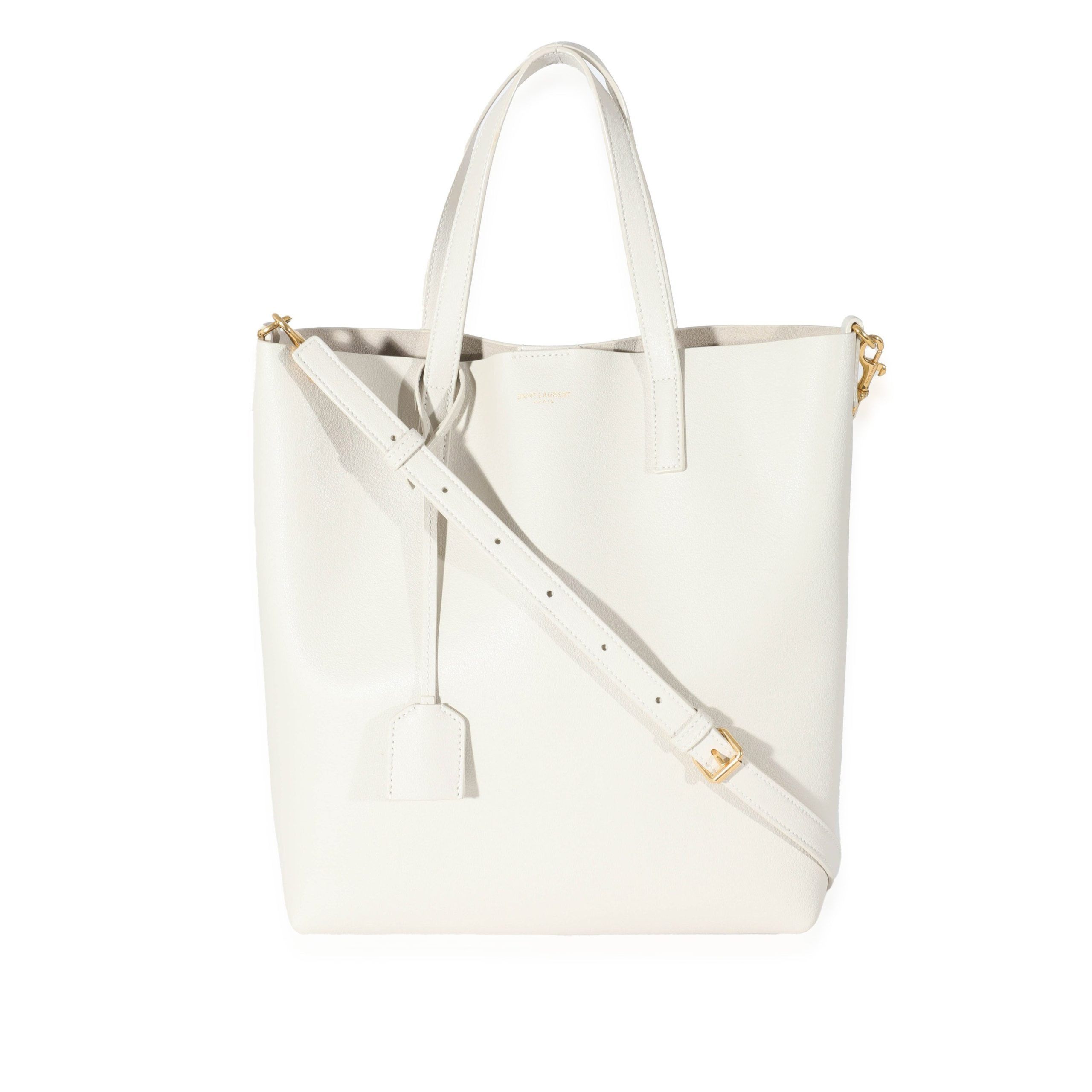 image of YVES Saint Laurent Blanc Vintage Supple Leather Toy Shopping Tote in White, Women's