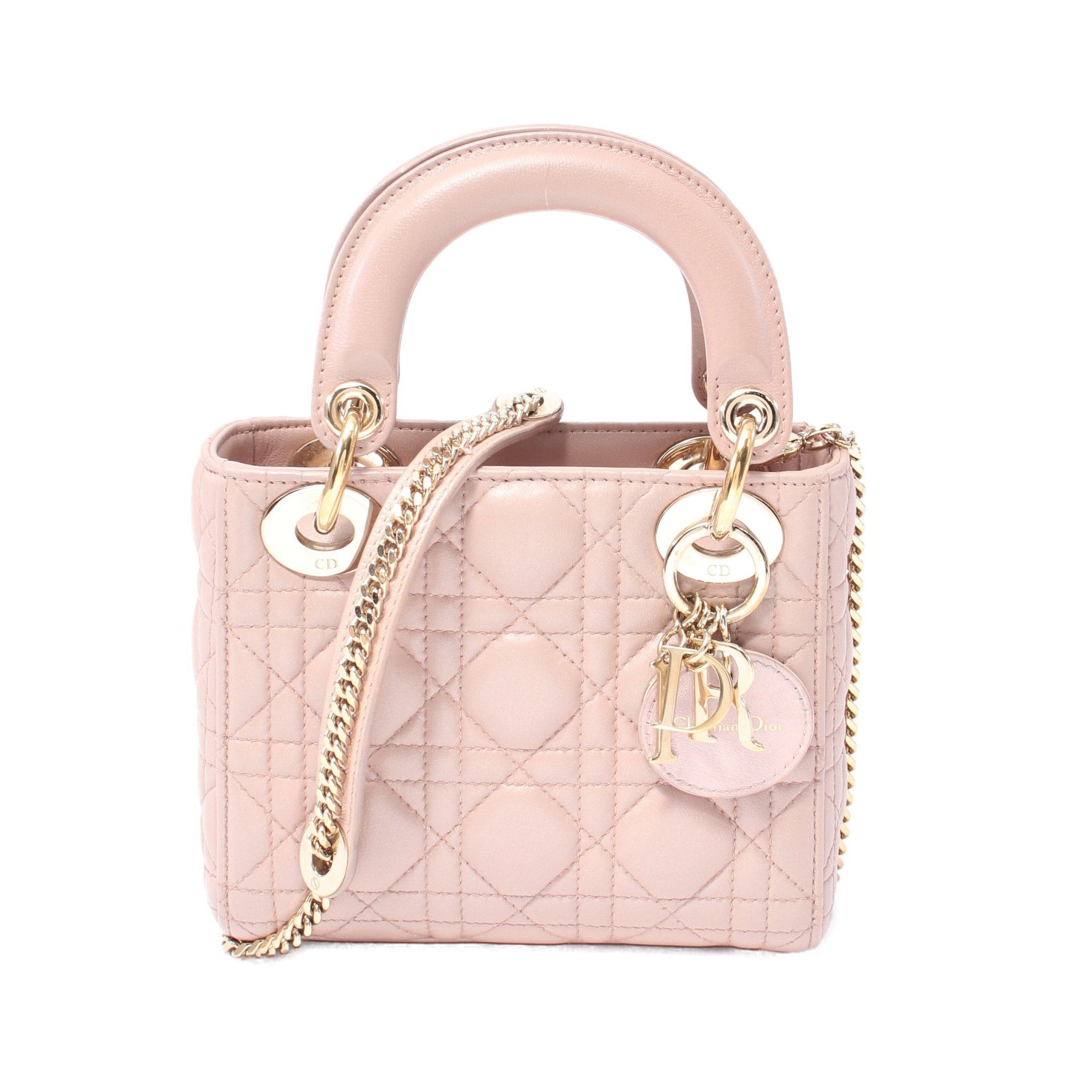 Dior Dior Lady Dior Mini Canage Handbag Leather Pink Size ONE SIZE - 1 Thumbnail