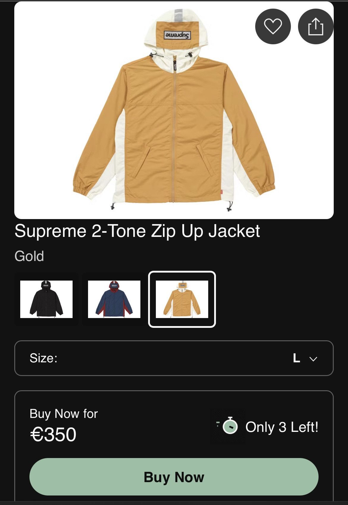 Supreme Supreme 2-Tone Zip Up Jacket - Gold Mustard / White - FW18 Size US M / EU 48-50 / 2 - 7 Thumbnail