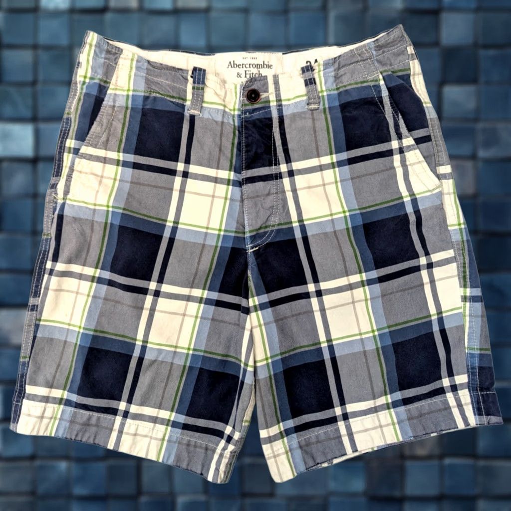 Abercrombie & Fitch Abercrombie & Fitch Heavy Cotton Plaid Shorts Bermuda, Men 35 Blue Green, 90s Grunge Cargo Pocket, Regular Fit Size US 35 - 1 Thumbnail