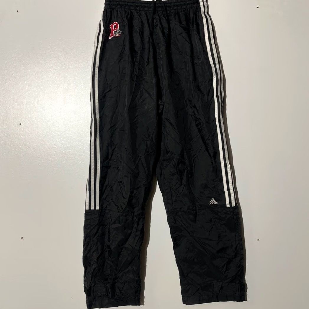 Adidas VINTAGE Adidas Mens Track Pants Nylon Three Stripe Pirates Logo Black M71 Large M/L Size US 33 - 2 Thumbnail