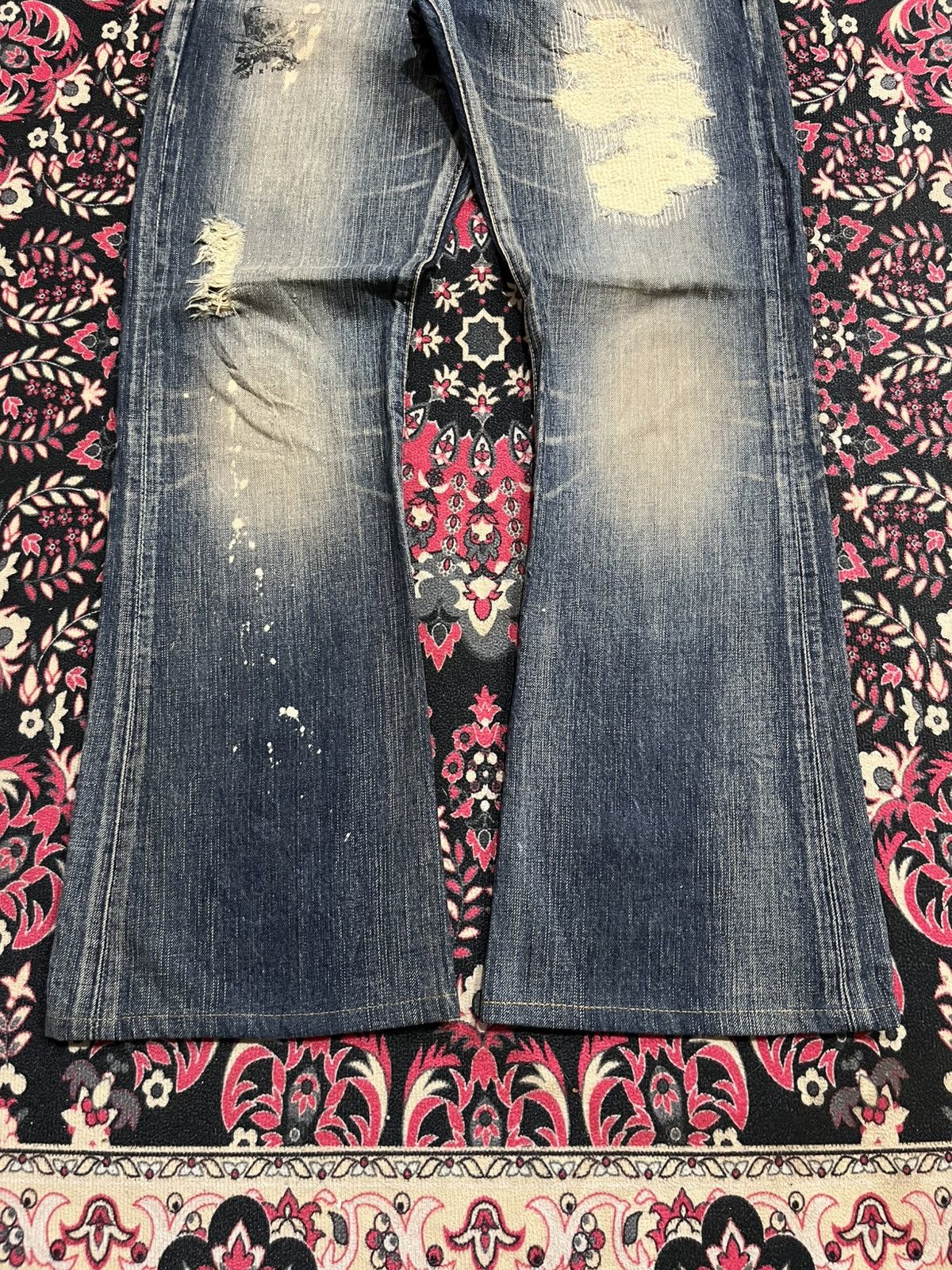 If Six Was Nine Edwin 503 Sashiko Pocket Studded Skull Painting Flare Jeans Size 28" / US 6 / IT 42 - 9 Thumbnail
