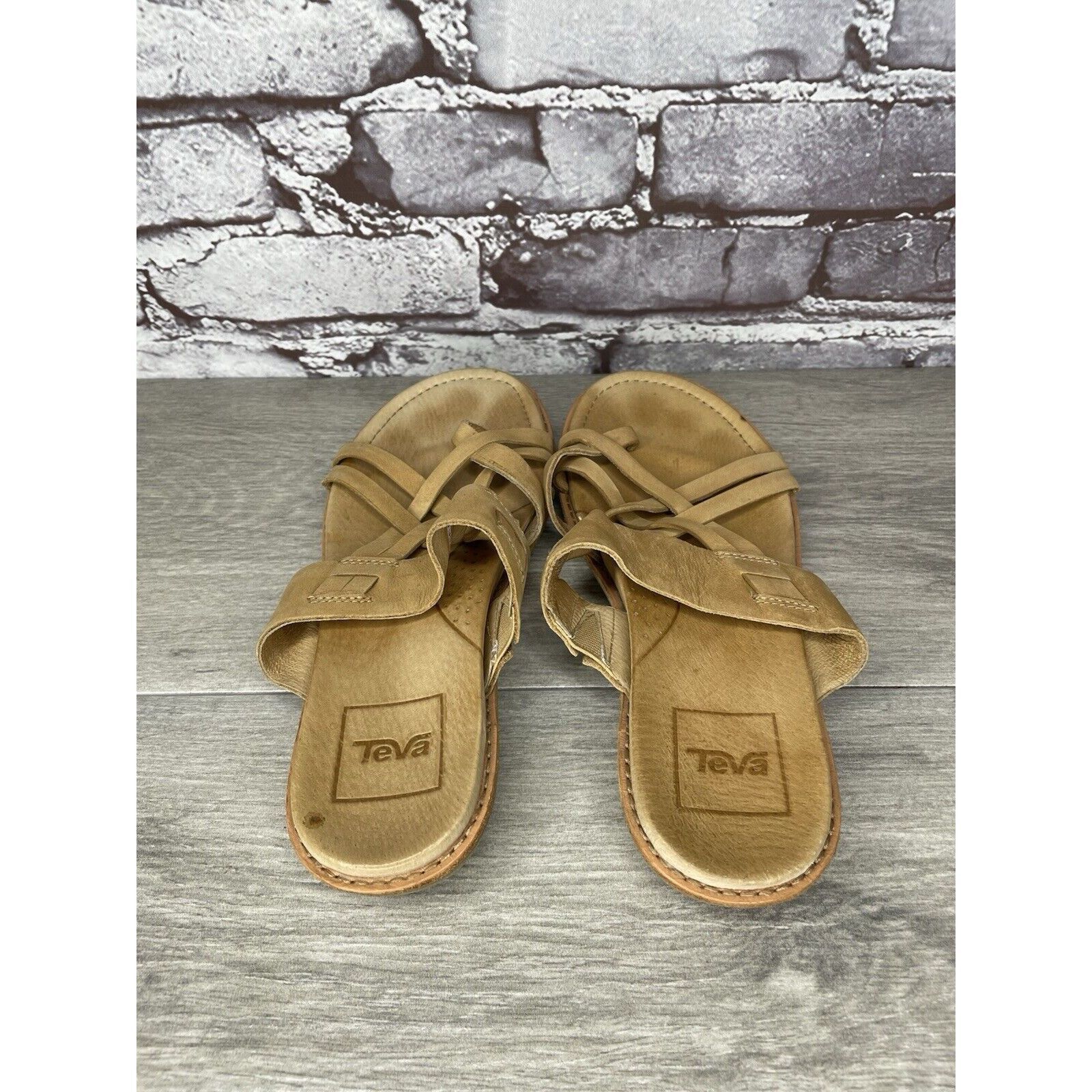 Teva Teva Encanta Tan Brown Leather Casual Toe Slides Sandals Wom Size US 7 / IT 37 - 5 Thumbnail