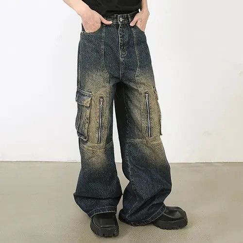 Jean Multi Pocket Retro Blue Baggy Jeans Size US 33 - 4 Thumbnail