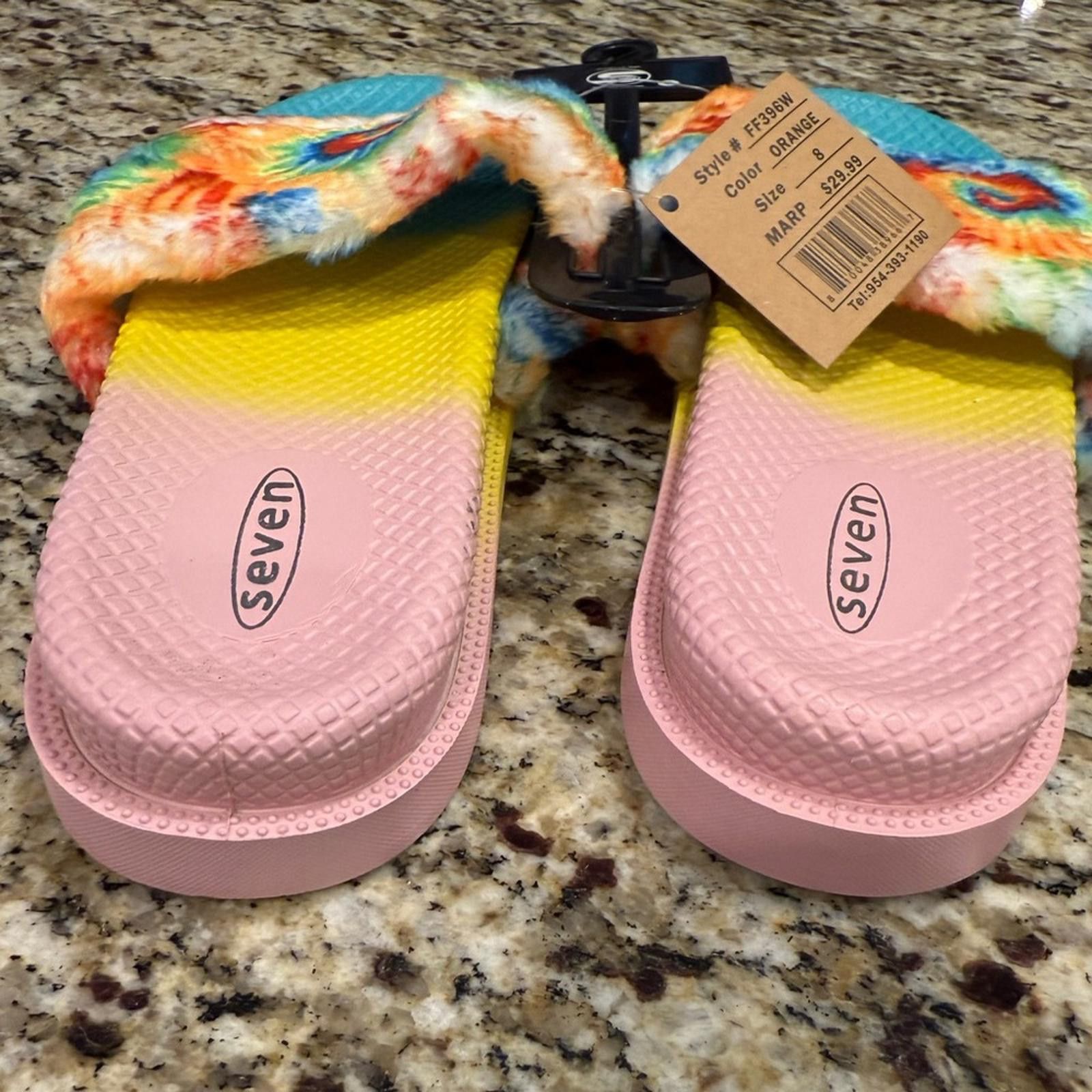 Seven 7 Seven tie dyed faux fur rainbow colored slides Size 8 Size US 8 / IT 38 - 4 Thumbnail