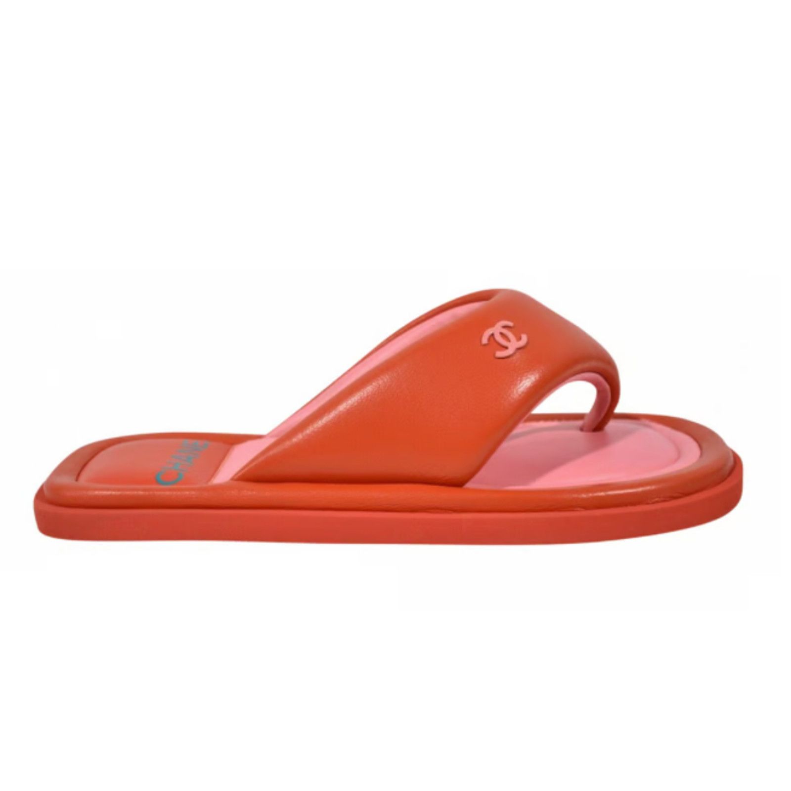 Chanel Chanel 22P Pink Red Lambskin Padded Pool Thong Logo Size US 12 / IT 42 - 1 Thumbnail