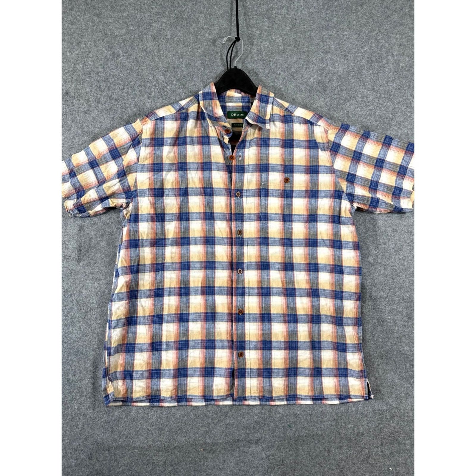 Orvis VINTAGE ORVIS Shirt Mens L Blue Beige Plaid Stretch Classic Fit Button Up Short Sleeve Size US L / EU 52-54 / 3 - 3 Thumbnail