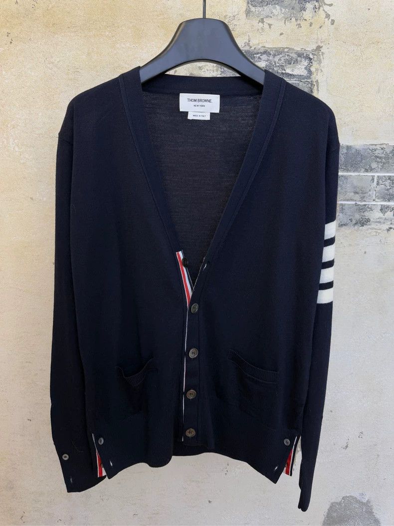 Thom Browne THOM BROWNE Navy Cashmere Knitted Cardigan 2502-Nextarrow Size US M / EU 48-50 / 2 - 1 Thumbnail