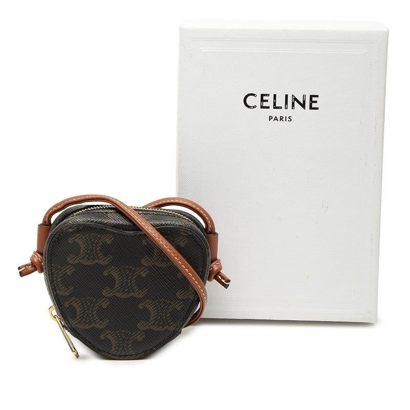 Celine Celine Micro Heart Pochette Coated Canvas Shoulder Bag Brown Size ONE SIZE - 4 Thumbnail