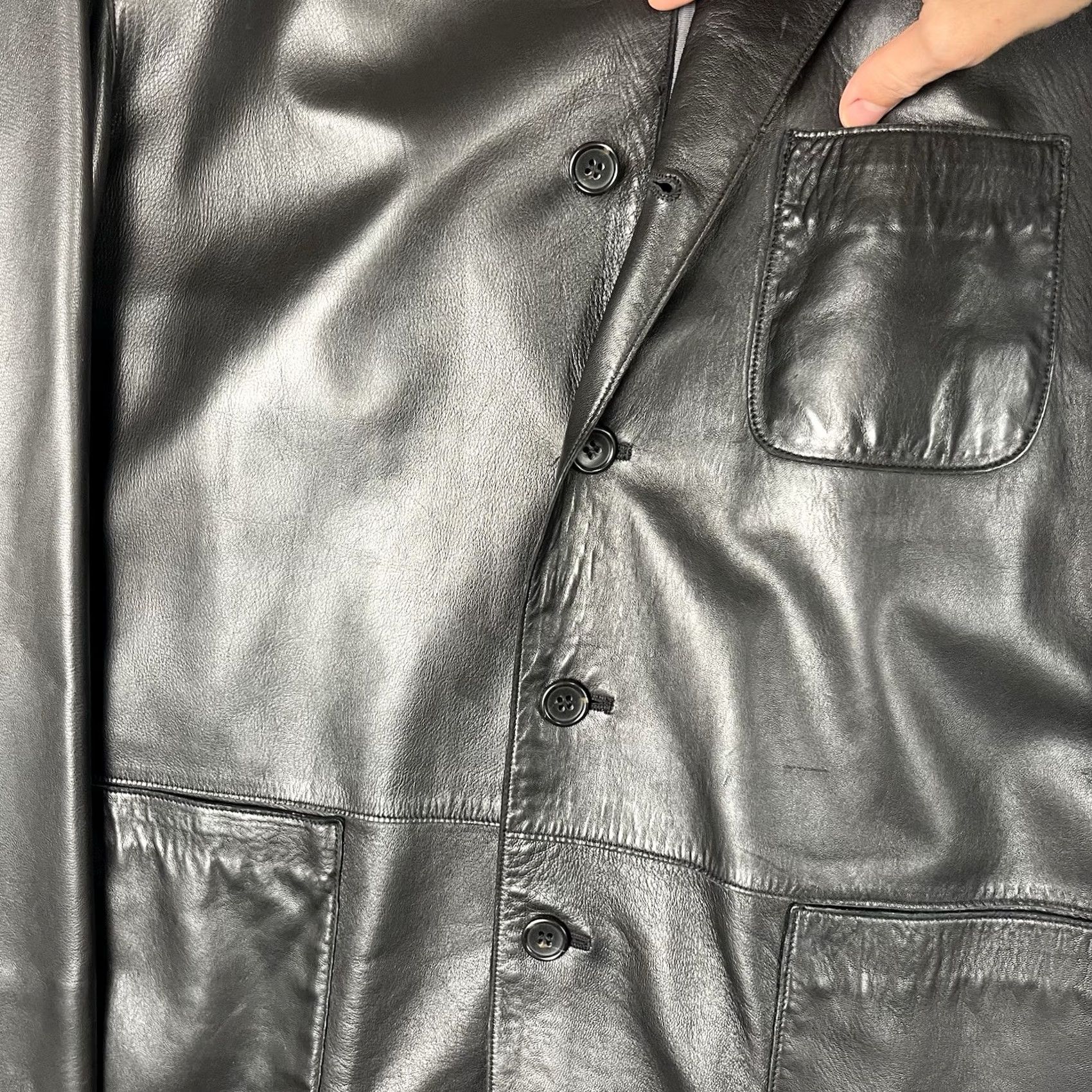 Hugo Boss HUGO BOSS Black Leather Blazer Jacket 40R Spanish Lambskin 4 Button Men Size 40R - 2 Thumbnail
