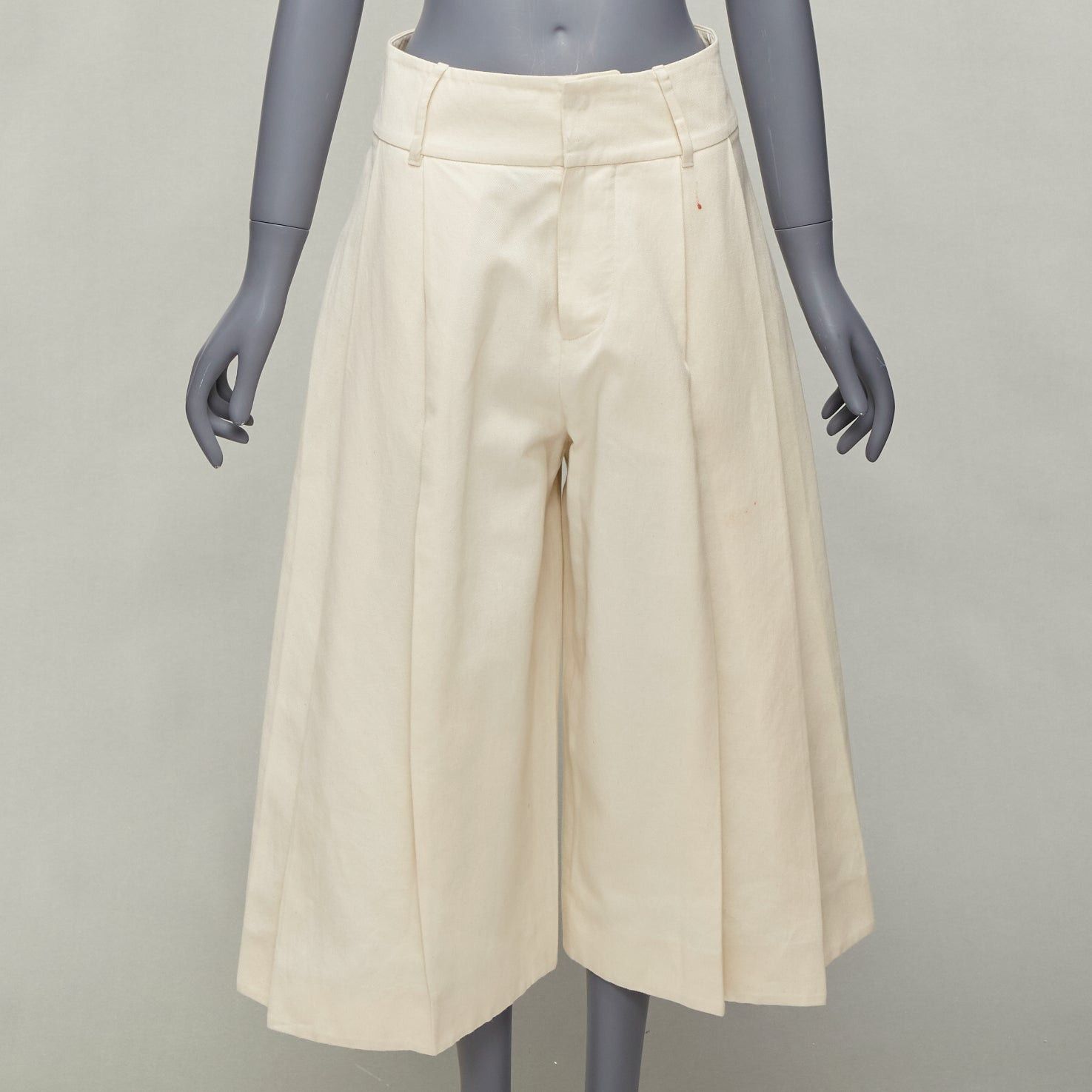 image of Marni Beige Cotton Linen Canvas Mid Waist Pleated Wide Leg Culottes It38 Xs in Cream, Women's (Size