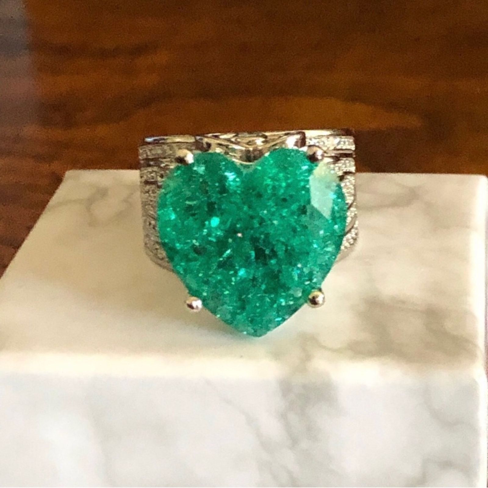 Other Ladies paraiba tourmaline emerald heart stone 925 ring 6 NIB Size ONE SIZE - 5 Thumbnail