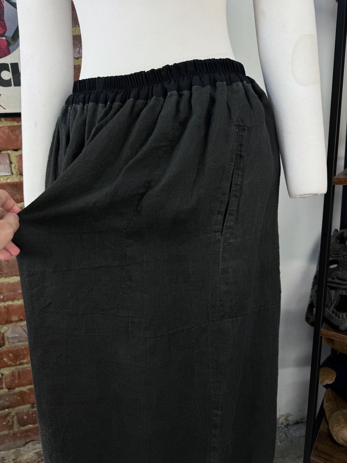 Designer × Vintage CHRISTA DE CAROUGE Avant Garde Vintage Linen Skirt Pockets Size 34" / US 12 / IT 48 - 3 Thumbnail