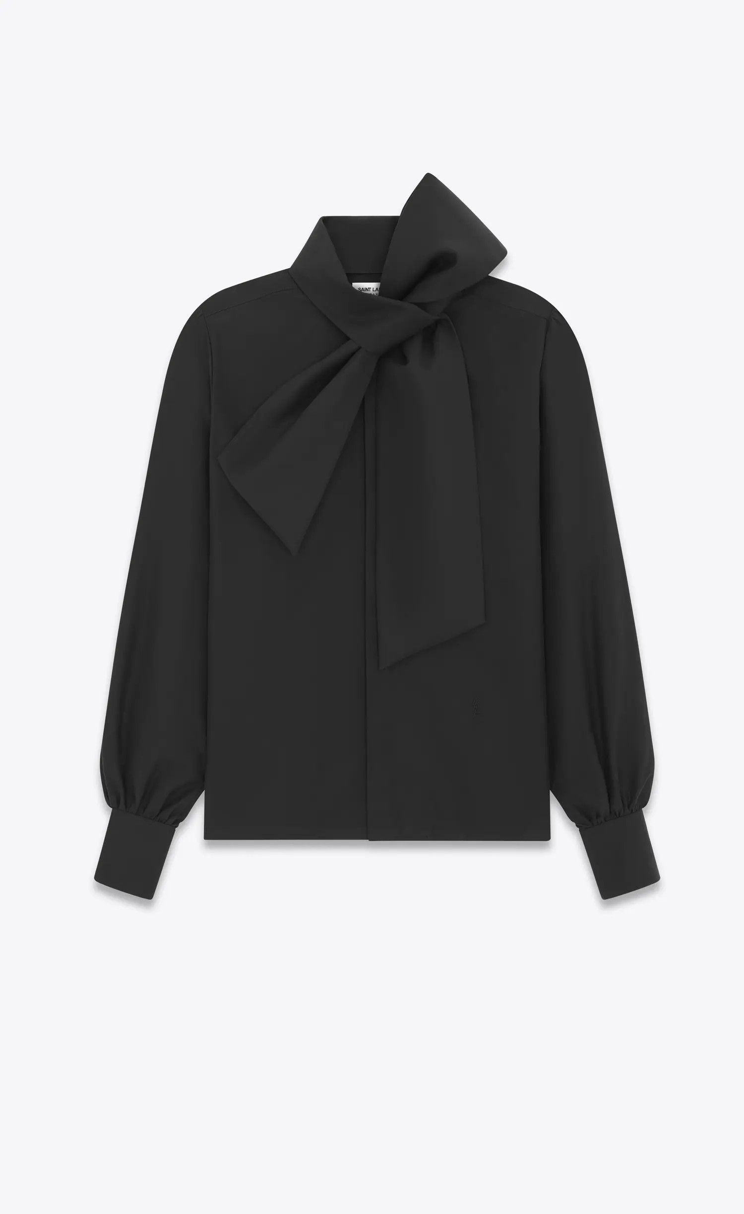 Saint Laurent Paris o1s1wg110125 761062 Lavallière-Neck Blouse Faille in Black Size US M / EU 48-50 / 2 - 1 Thumbnail