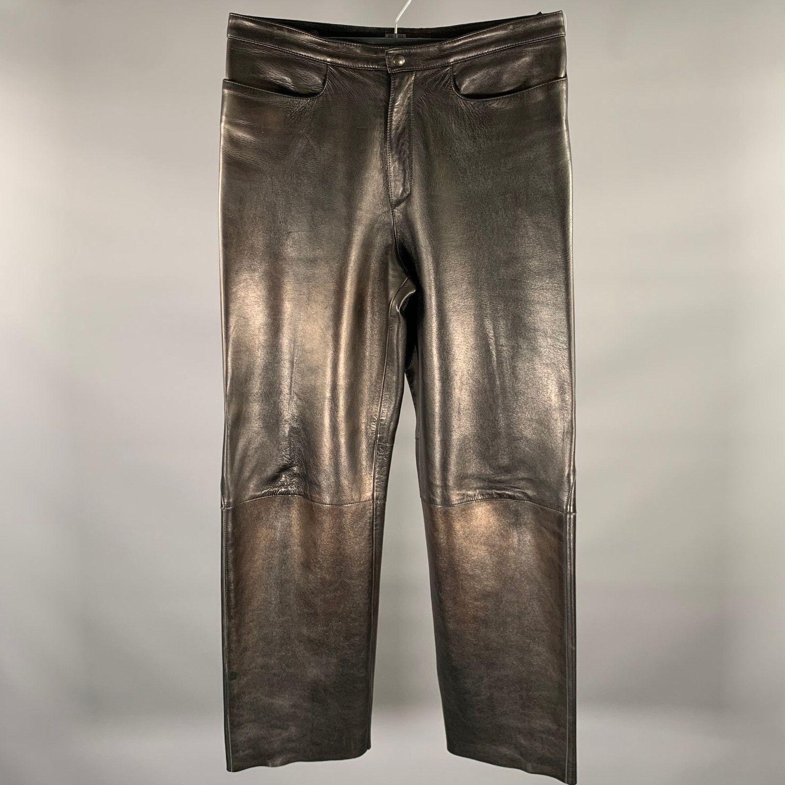 Neil Barrett NEIL BARRETT Size 31 Black Metallic Leather Dress Pants Size US 31 - 1 Thumbnail