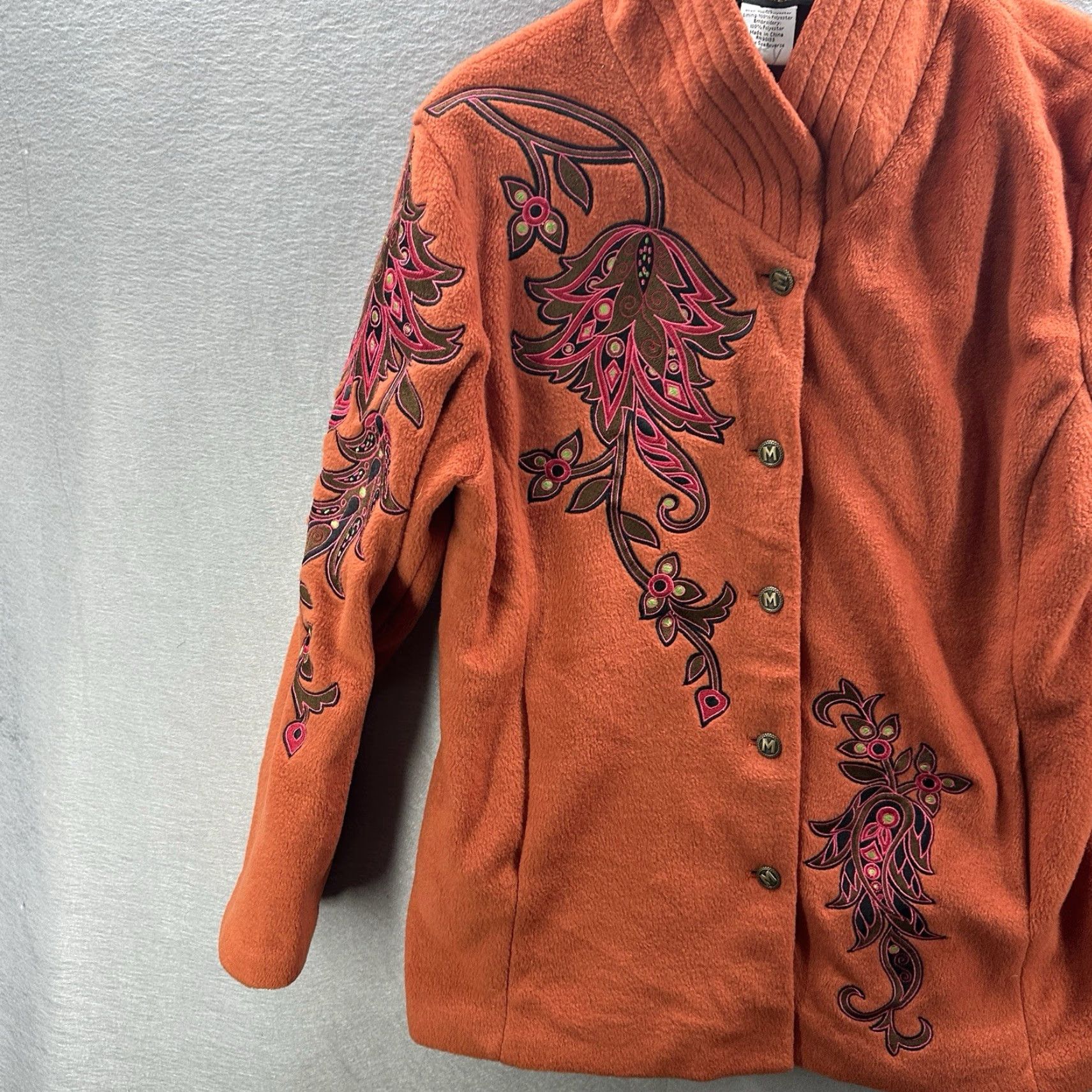 Bob Mackie VINTAGE Bob Mackie Coat Womens M Orange Wearable Art Floral Mid-Length Overcoat Autumn Winter Casual Mens Women’s Size M / US 6-8 / IT 42-44 - 3 Thumbnail