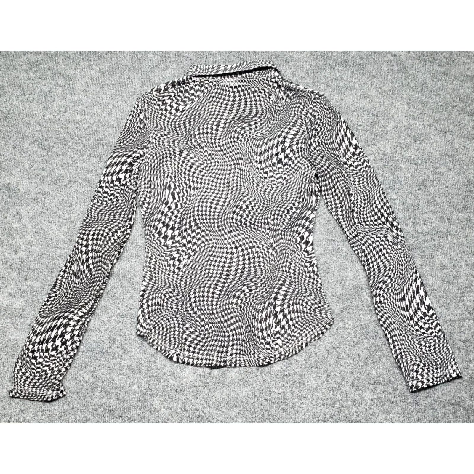 Vintage Rue21 Shirt Womens S Black Houndstooth Long Sleeve Button Up Collar Stretch New Size S / US 4 / IT 40 - 7 Thumbnail