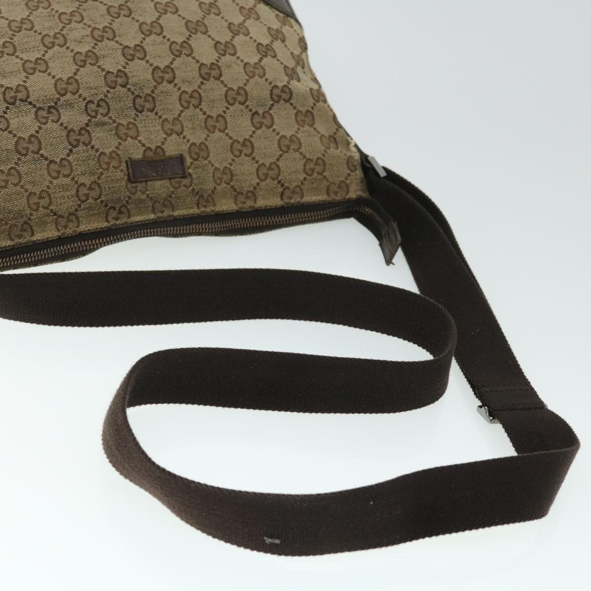 GUCCI GG Canvas Shoulder Bag Beige Brown