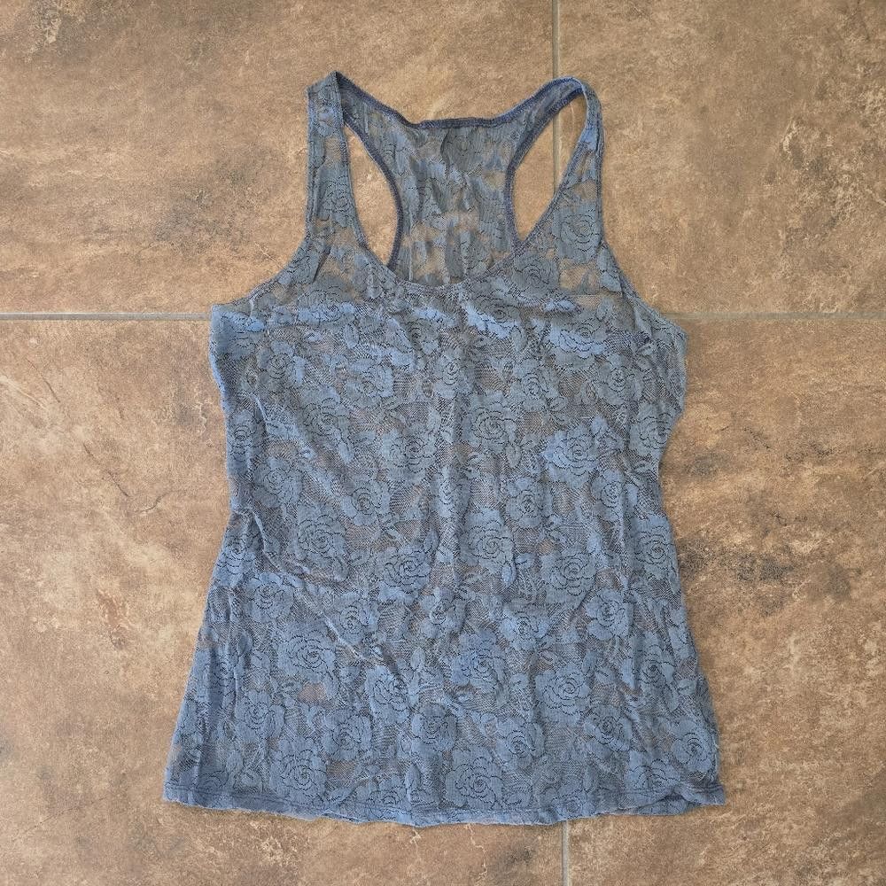 Designer Grey Floral Lace Detailed Racerback Size M / US 6-8 / IT 42-44 - 1 Thumbnail