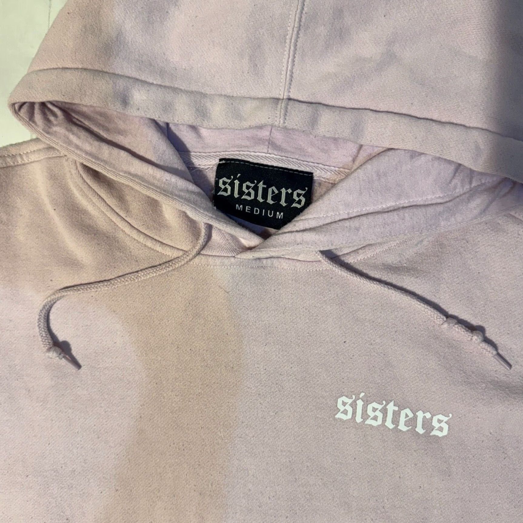 Vintage SISTERS Apparel Hoodie Pullover Graphic Print Pink Unisex Adults M Hooded Pockets Logo Limited Edition Sweatshirt Pullover Hoodie Dress? Wait. Size US M / EU 48-50 / 2 - 3 Thumbnail