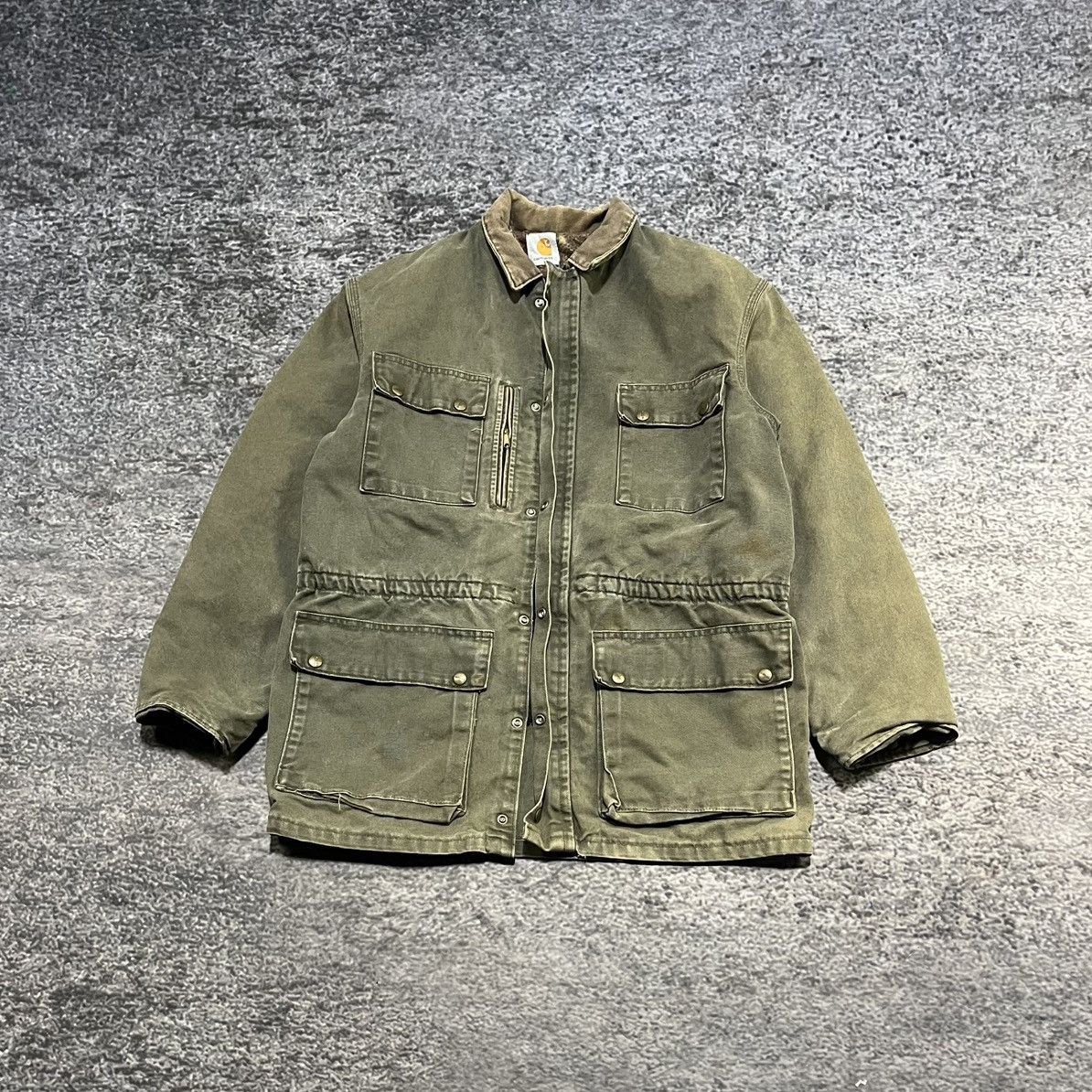 Vintage 90s Carhartt Jacket Parka Blanket Lined Green Faded