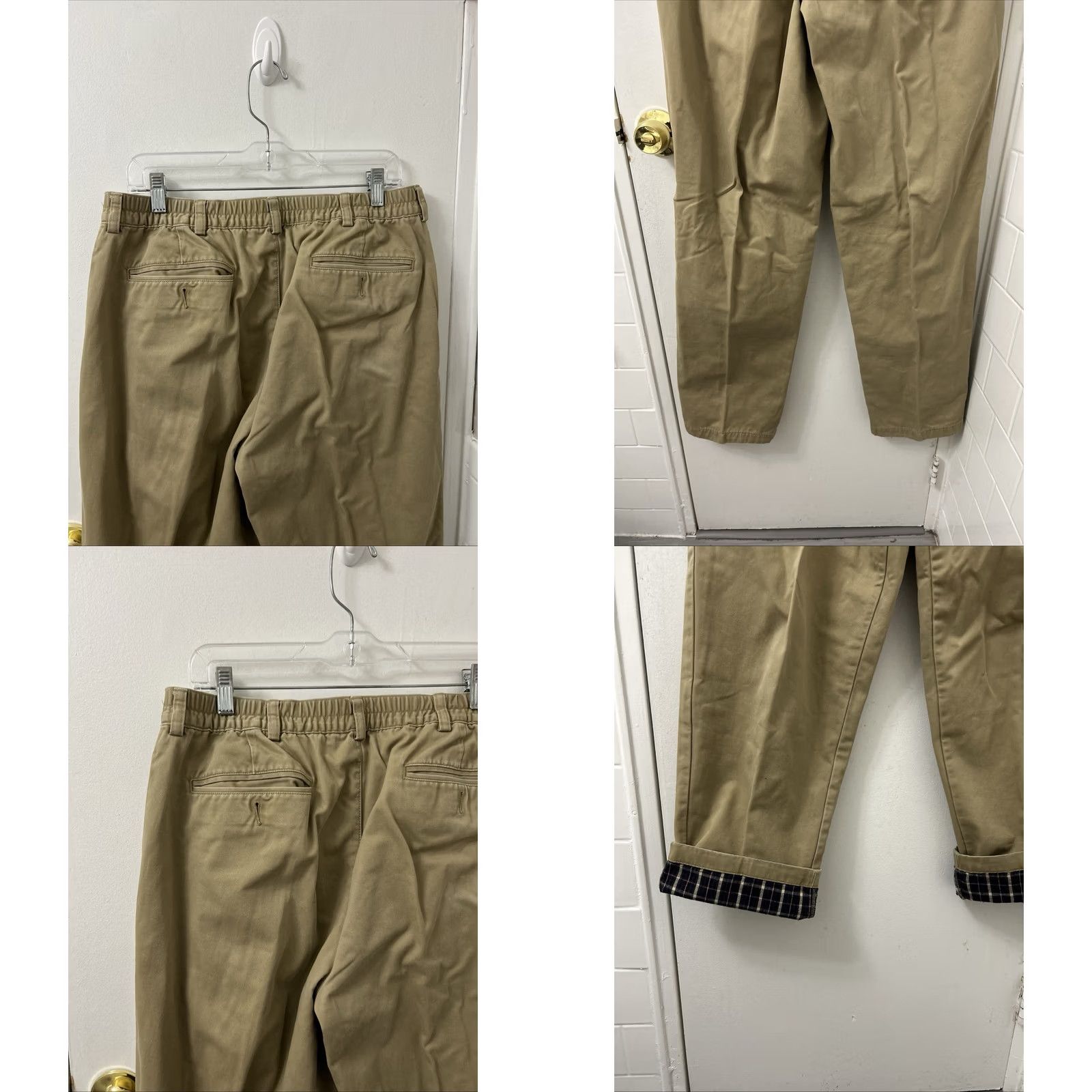 Vintage LL Bean Pants Mens 35x33 Chino Flannel Lined Comfort Waist Pleated Tan Beige 100% Cotton Vintage No Size US 35 - 8 Thumbnail