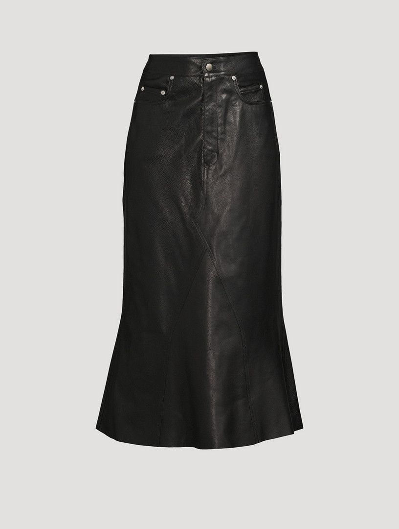 Rick Owens o1y0126 Leather Midi Skirt in Black Size 27" / US 4 / IT 40 - 1 Thumbnail