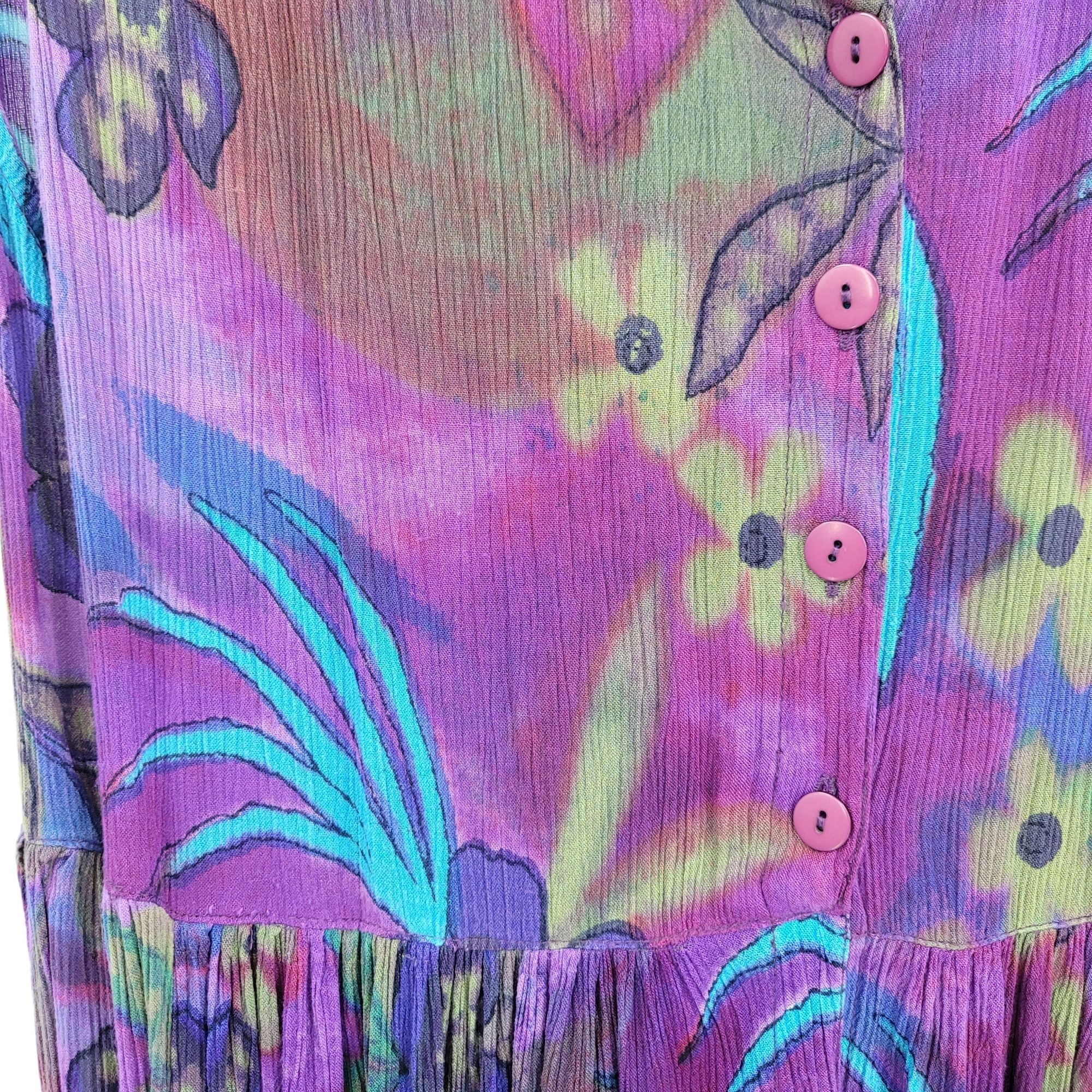 Vintage Vtg 80's Dress Sleeveless Scoop Tropical Island Gauze Pinafo Size S / US 4 / IT 40 - 3 Thumbnail