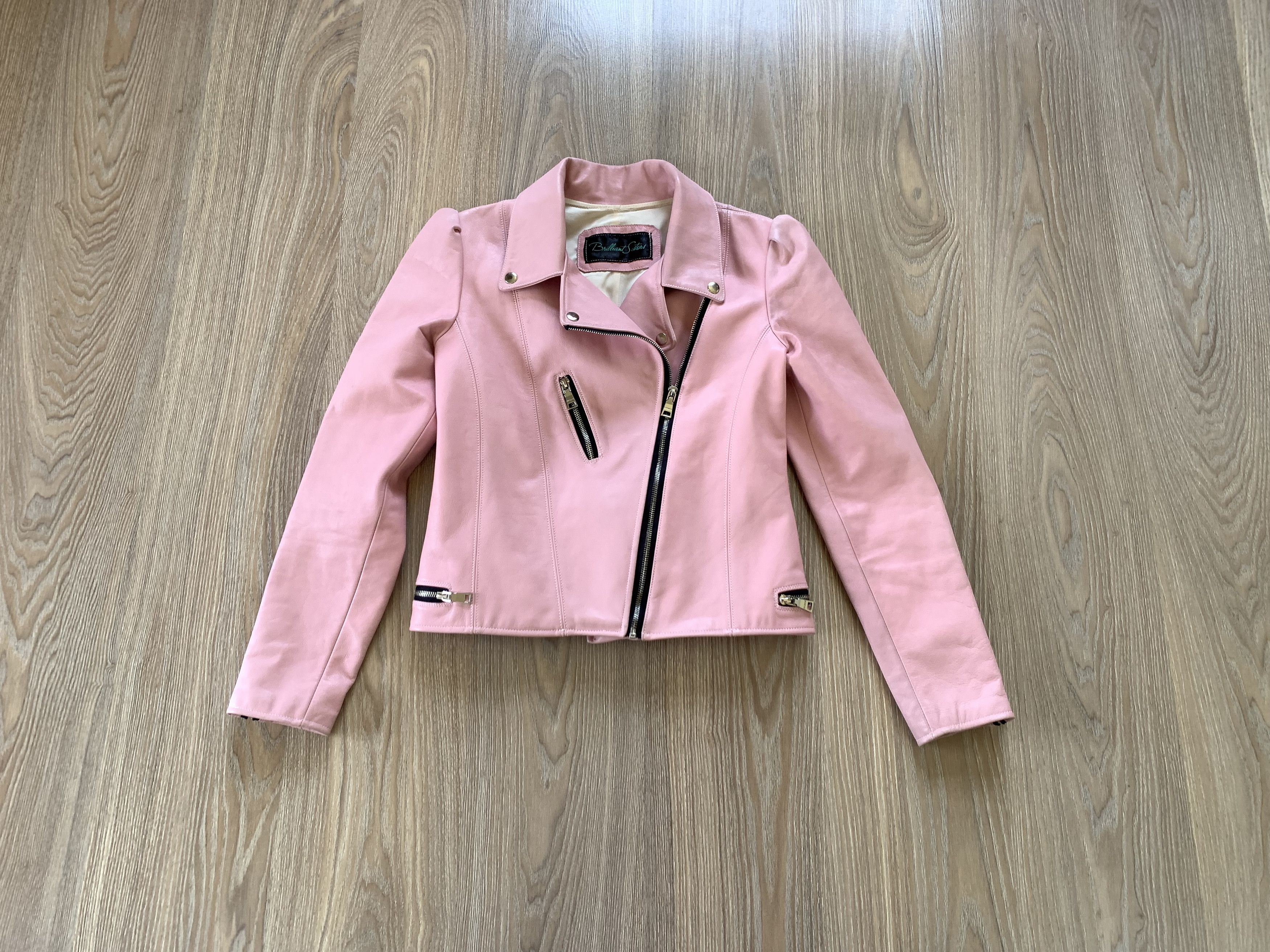 Designer Brilliant Sisters Pink Leather Biker Jacket Size XS / US 0-2 / IT 36-38 - 7 Thumbnail