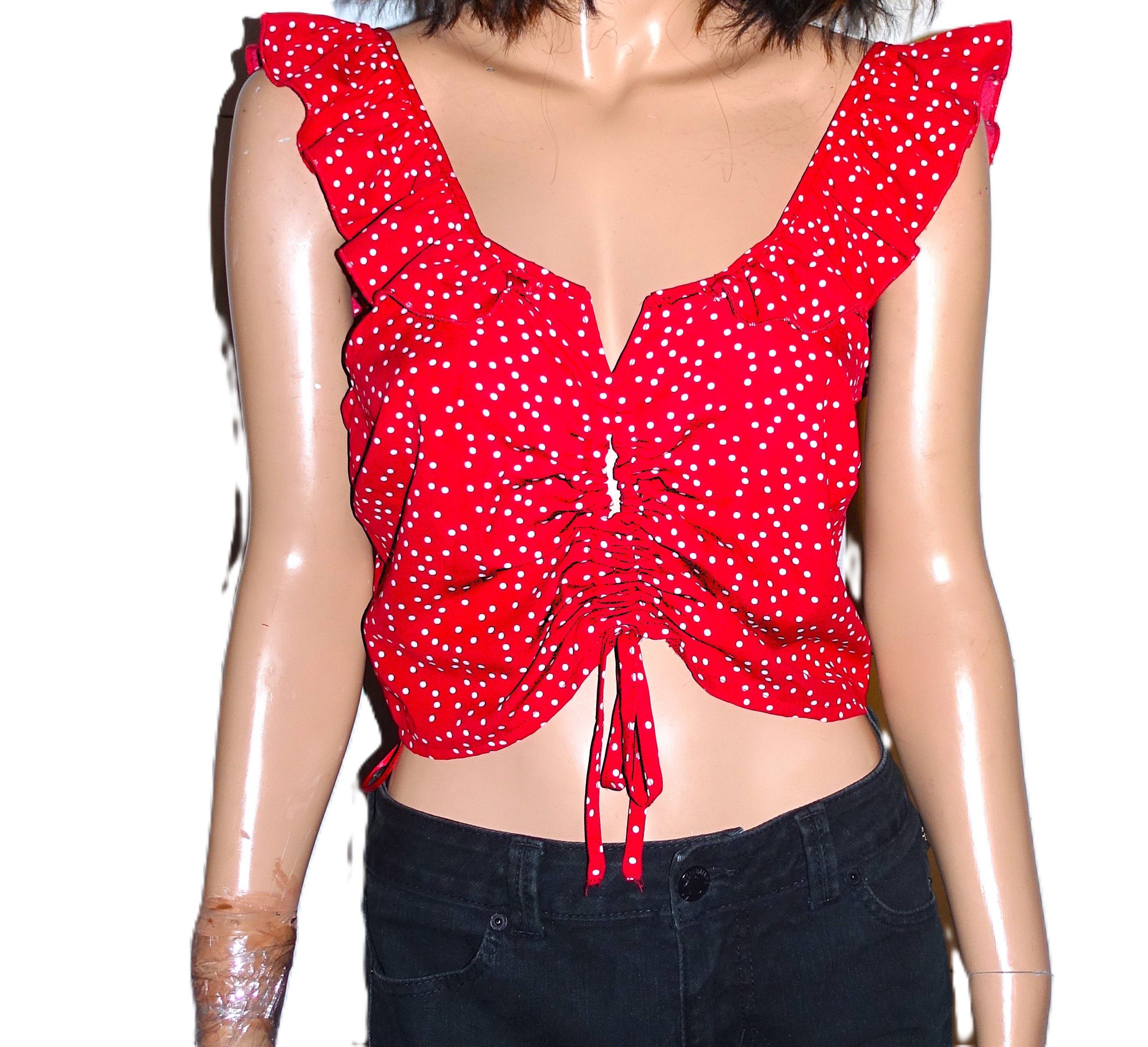 Other Dress Forum Red White Polka Dot Ruched Blouse L Size L / US 10 / IT 46 - 1 Thumbnail
